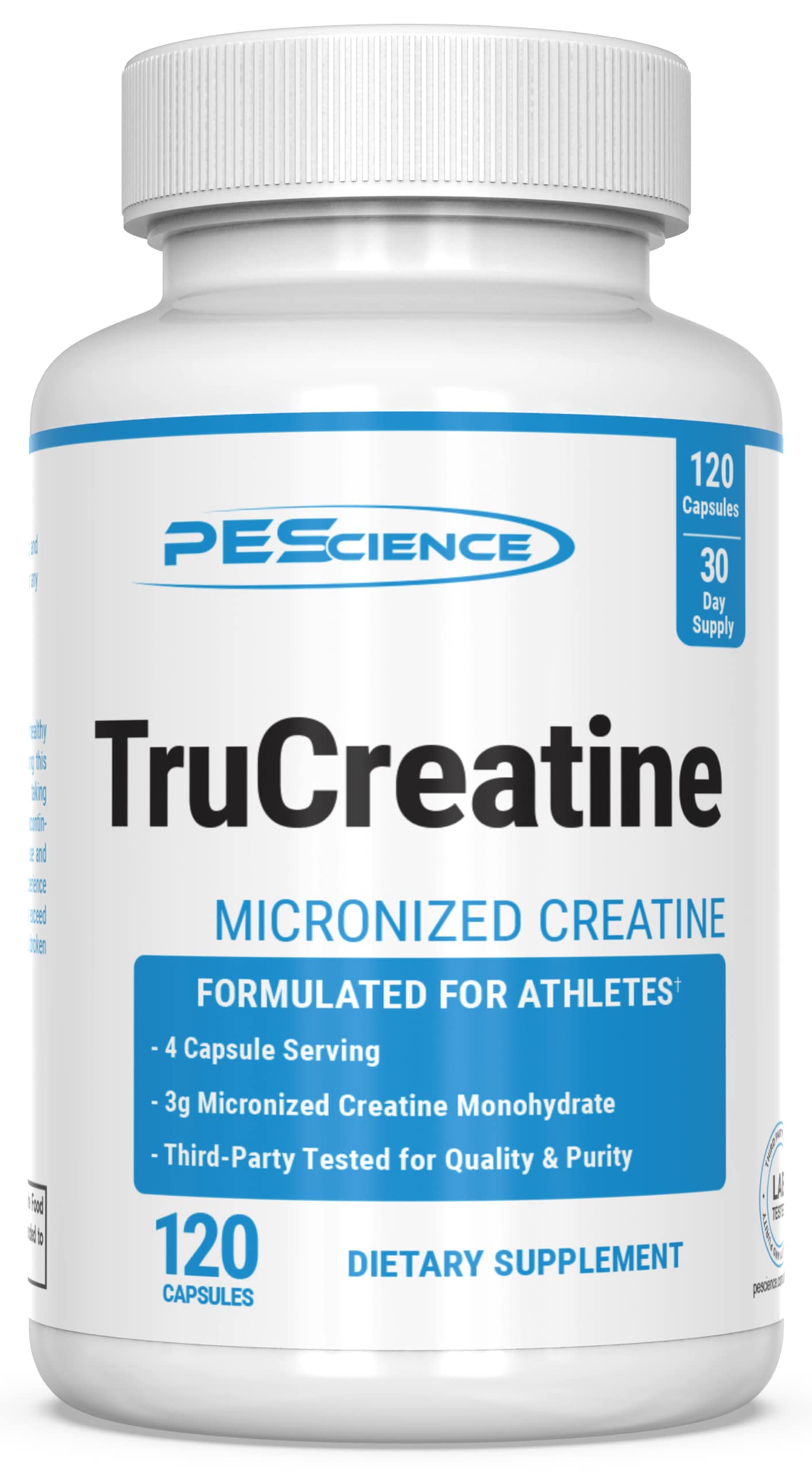 PEScience TruCreatine Creatine Pills, Easy-to-Take Creapure Creatine Capsules, Monohydrate, for Men & Women, Supports Muscle Growth, Strength & Recovery, Cognition, 3g Per Serving, 120 Capsules PEScience uk supplements