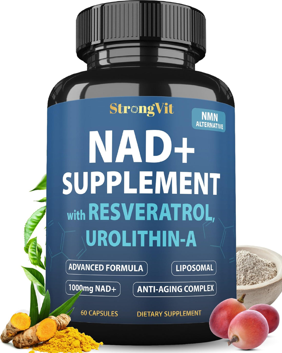 1000mg NAD Supplement with Resveratrol - Advanced Liposomal NAD+ Supplements for Men and Women - Anti-Aging Cell Regenerator - 60 NAD Plus Capsules for Energy & Cellular Health StrongVit uk supplements