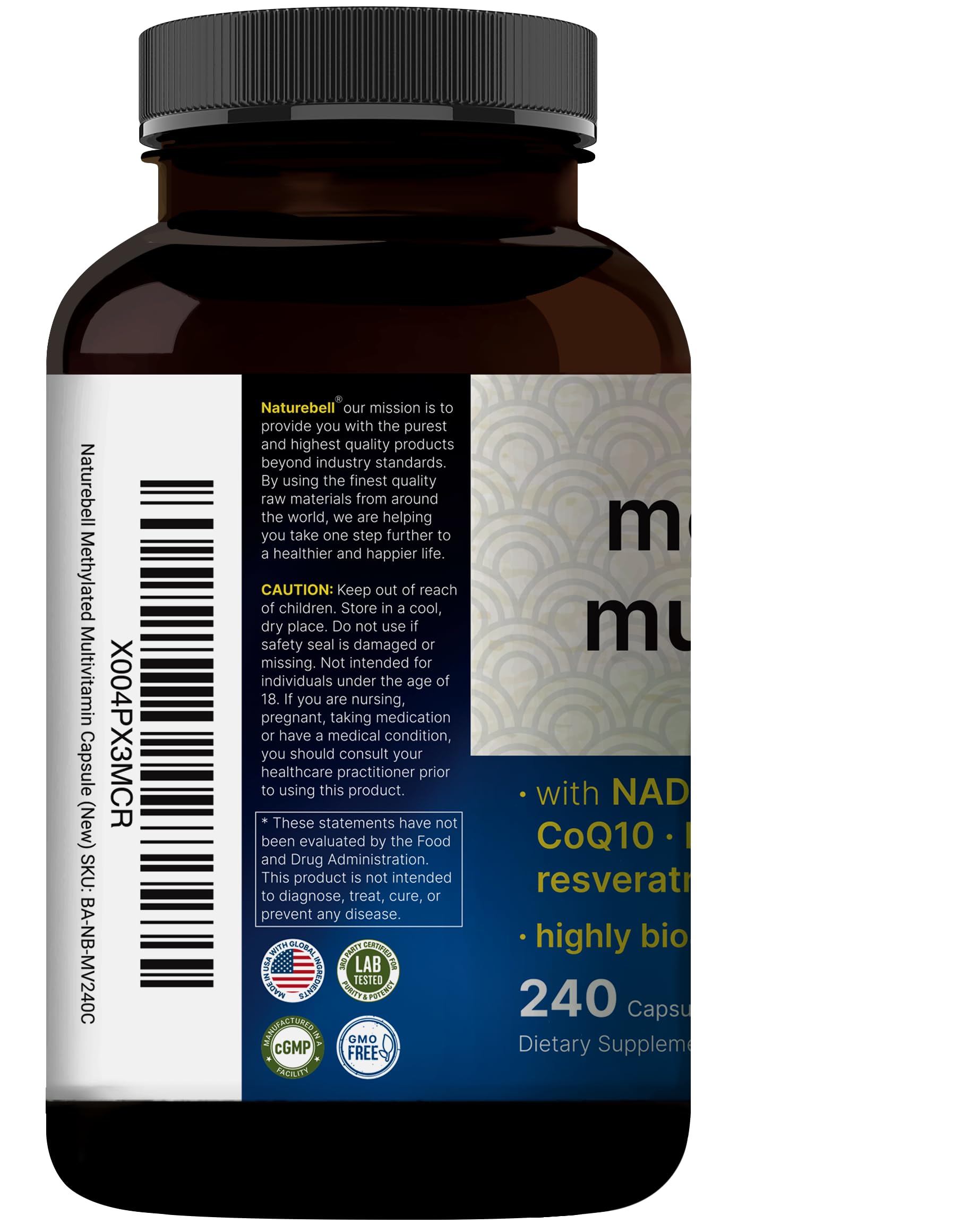 Methylated Multivitamin, 240 Capsules | Highly Bioavailable – 27 Advanced Nutrients – Vitamins A, C, D3, K2 + B Complex with Methylfolate, Methylcobalamin NatureBell uk supplements
