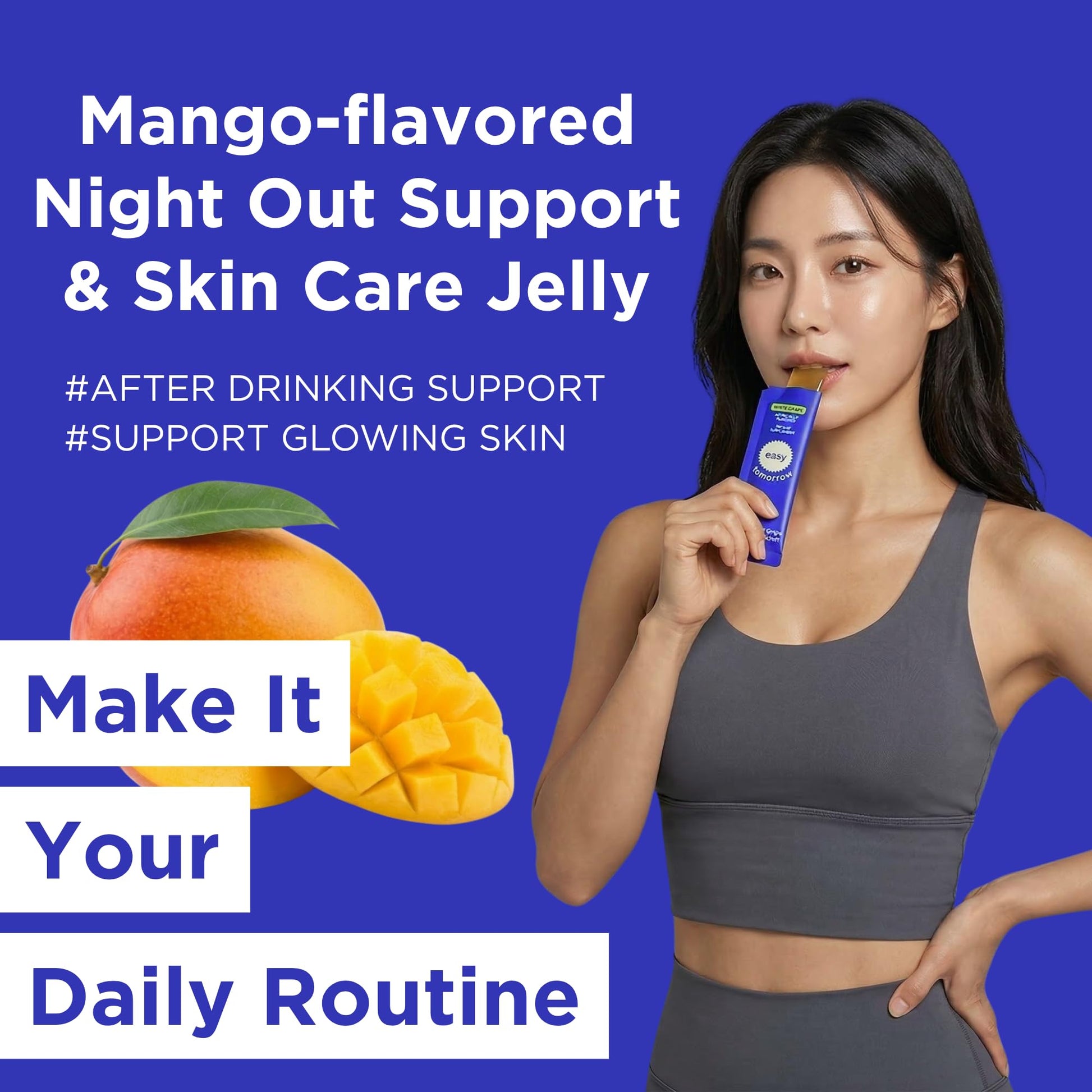 EASY TOMORROW - Natural Energy & Morning Vitality Jelly Stick - Daily Korean Skin Health Supplement & After Drinking Support with DHM & Glutathione - K-Beauty Inspired (Mango Flavor, 10 Sticks) EASY TOMORROW uk supplements