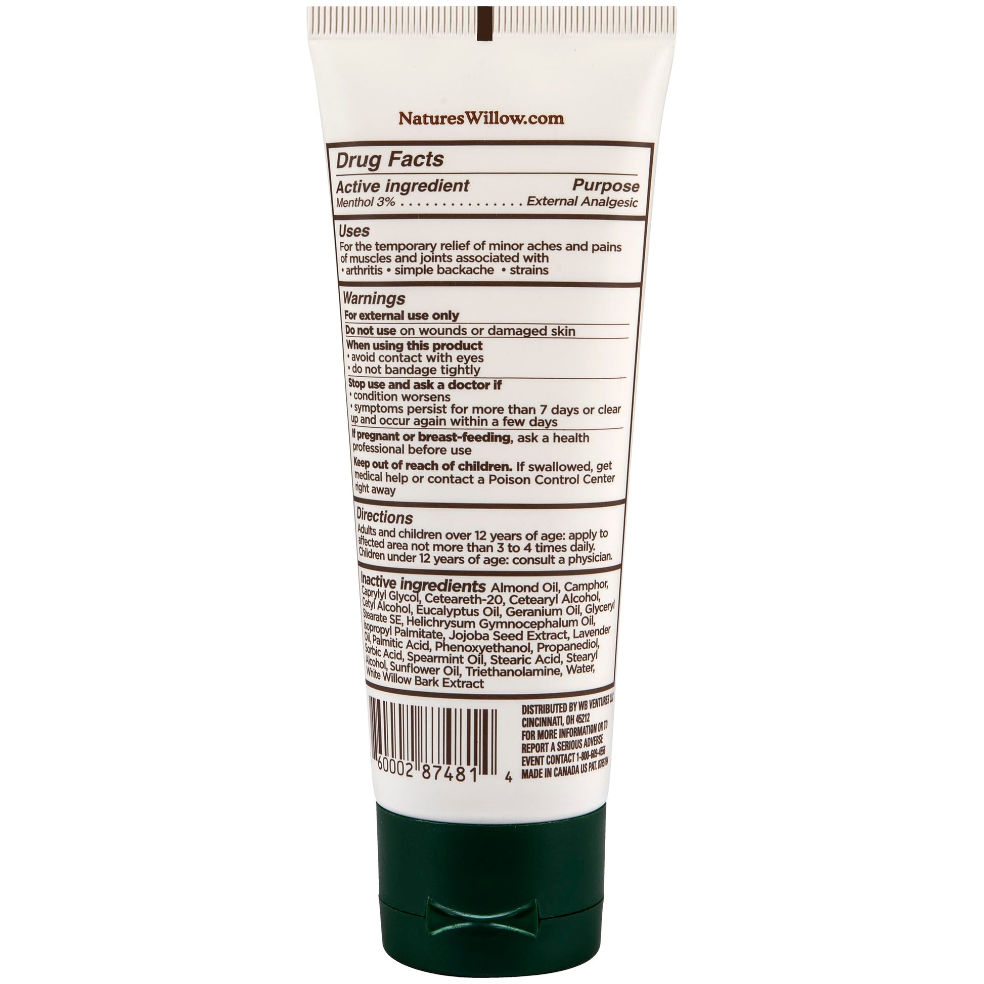 Nature's Willow Willow Balm Natural Pain Relief Cream for Muscles & Joints | Fast-Acting with Willow Bark & Menthol | Free from Artificial Fragrances & Dyes | 1-Pack | 3.5 fl oz Nature's Willow uk supplements