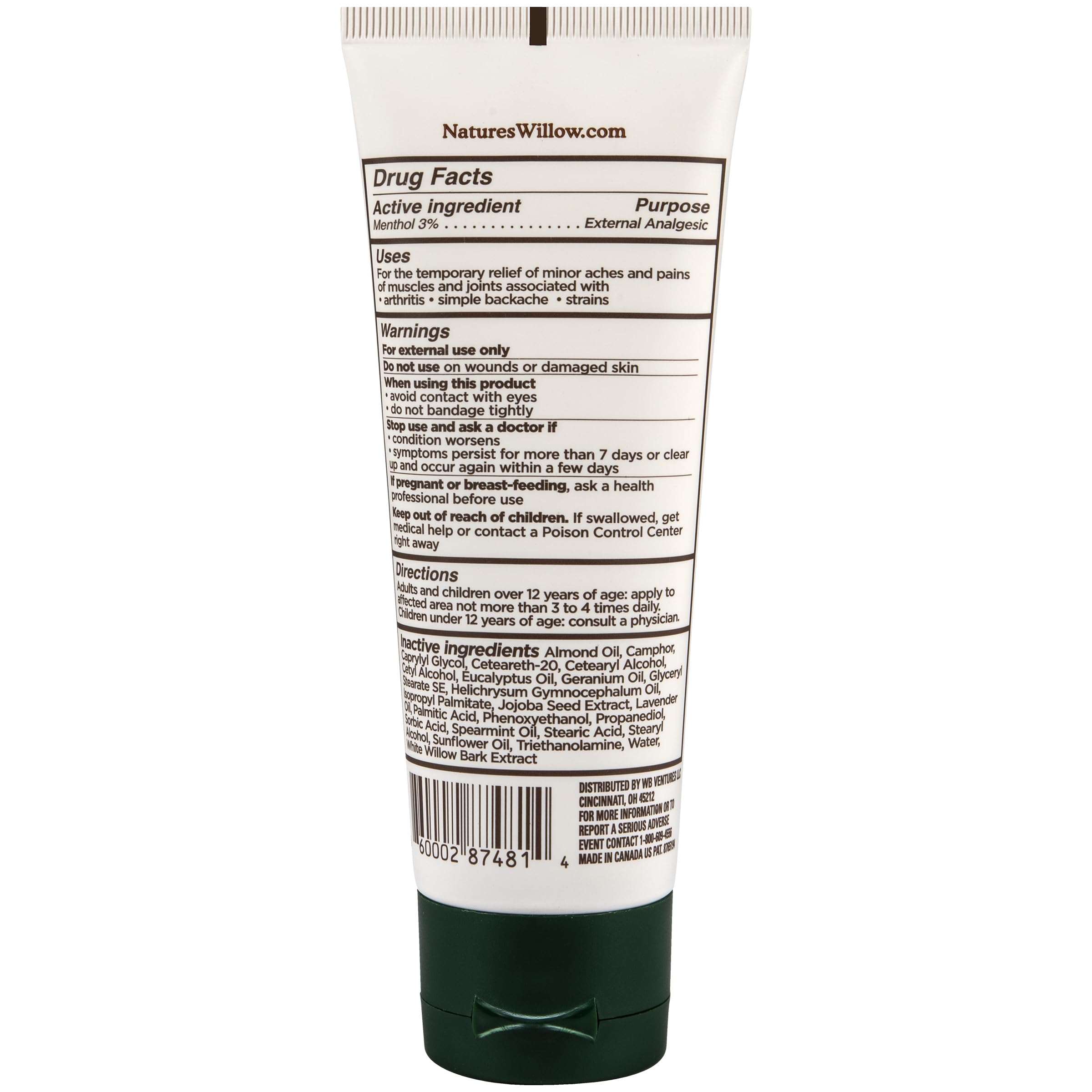 Nature's Willow Willow Balm Natural Pain Relief Cream for Muscles & Joints | Fast-Acting with Willow Bark & Menthol | Free from Artificial Fragrances & Dyes | 1-Pack | 3.5 fl oz Nature's Willow uk supplements