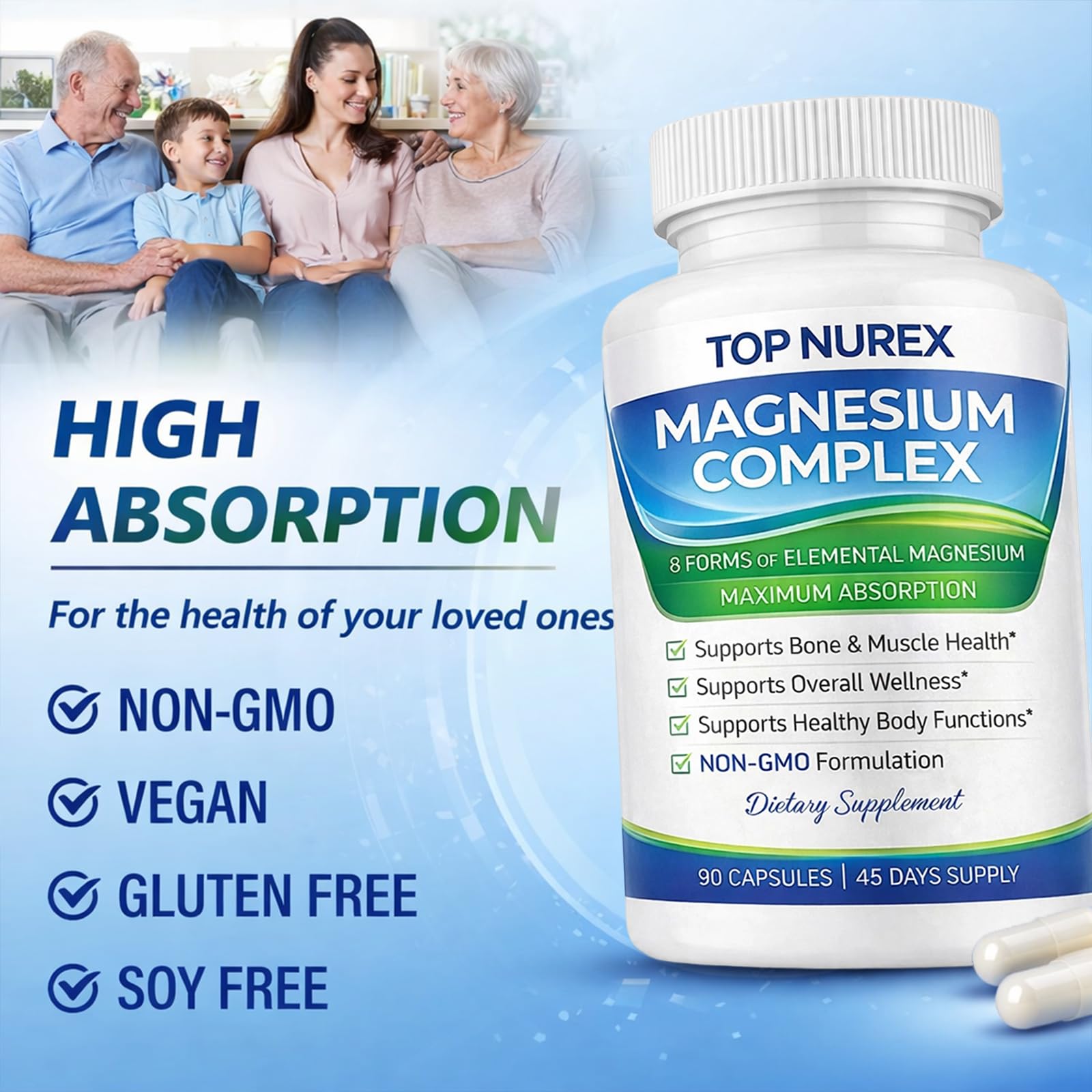 Top Nurex Magnesium Complex 1000 mg, 8-Source Magnesium Blend with Glycinate, Citrate, Malate & Taurate, Vegan Formula, Non-GMO, 90 Capsules Top Nurex uk supplements