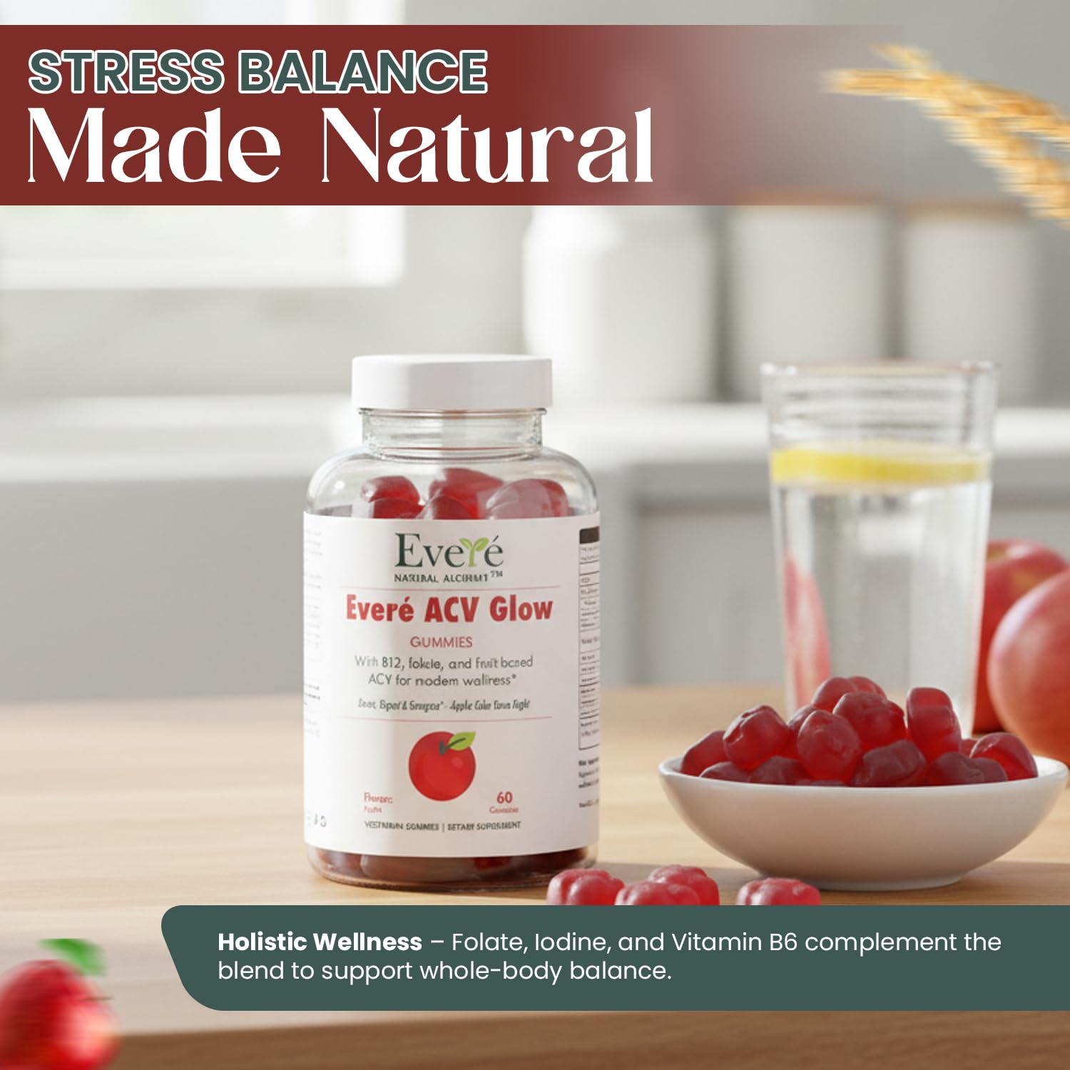 Everé ACV Glow Gummies – Apple Cider Vinegar with B12, B6, Iodine, Folate, Beetroot & Pomegranate – Daily Wellness Support for Energy & Balance The EverÉ Natural Alchemy uk supplements