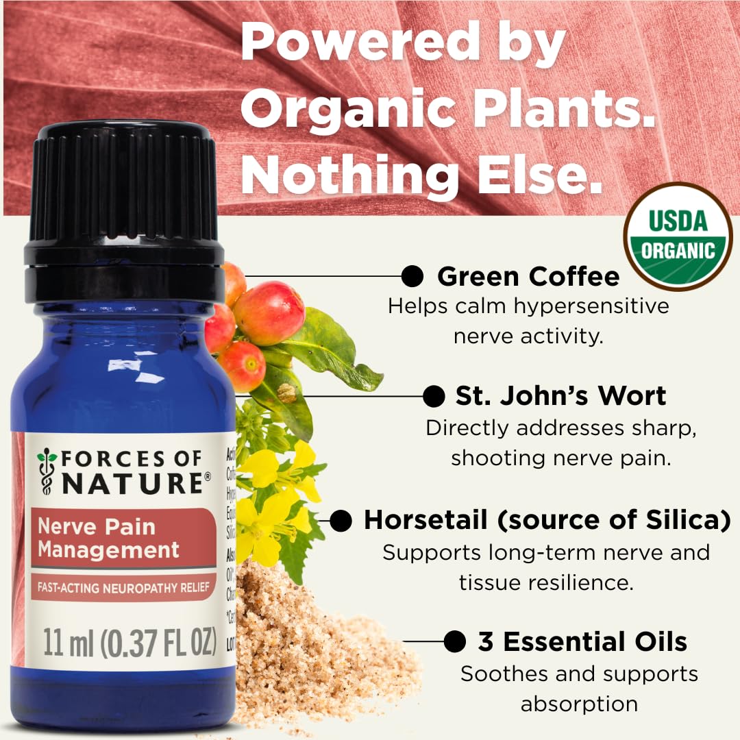 Forces of Nature Nerve Pain Management, Organic Topical Relief for Neuropathy & Nerve Discomfort, Homeopathic Medicine Supports Relief from Shooting Pains for Back, Hands, Legs and Feet, .37 fl oz Forces of Nature uk supplements