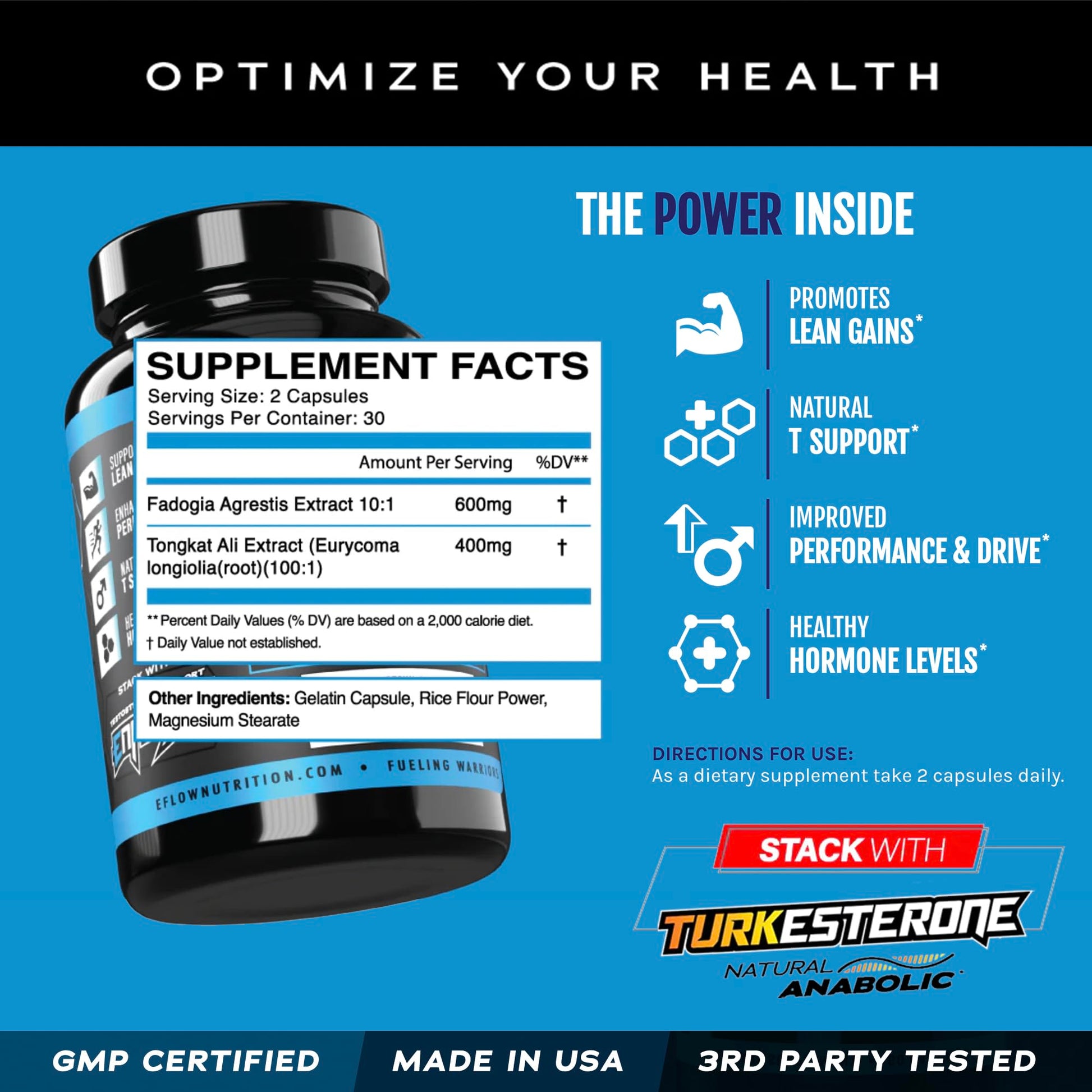 eFlow Nutrition Fadogia Agrestis + Tongkat Ali - [2-in-1] Natural Performance Supplement for Health and Wellness - Hormone, Energy, & Mood Support - Extract Powder (60 Capsules) eFlow Nutrition uk supplements