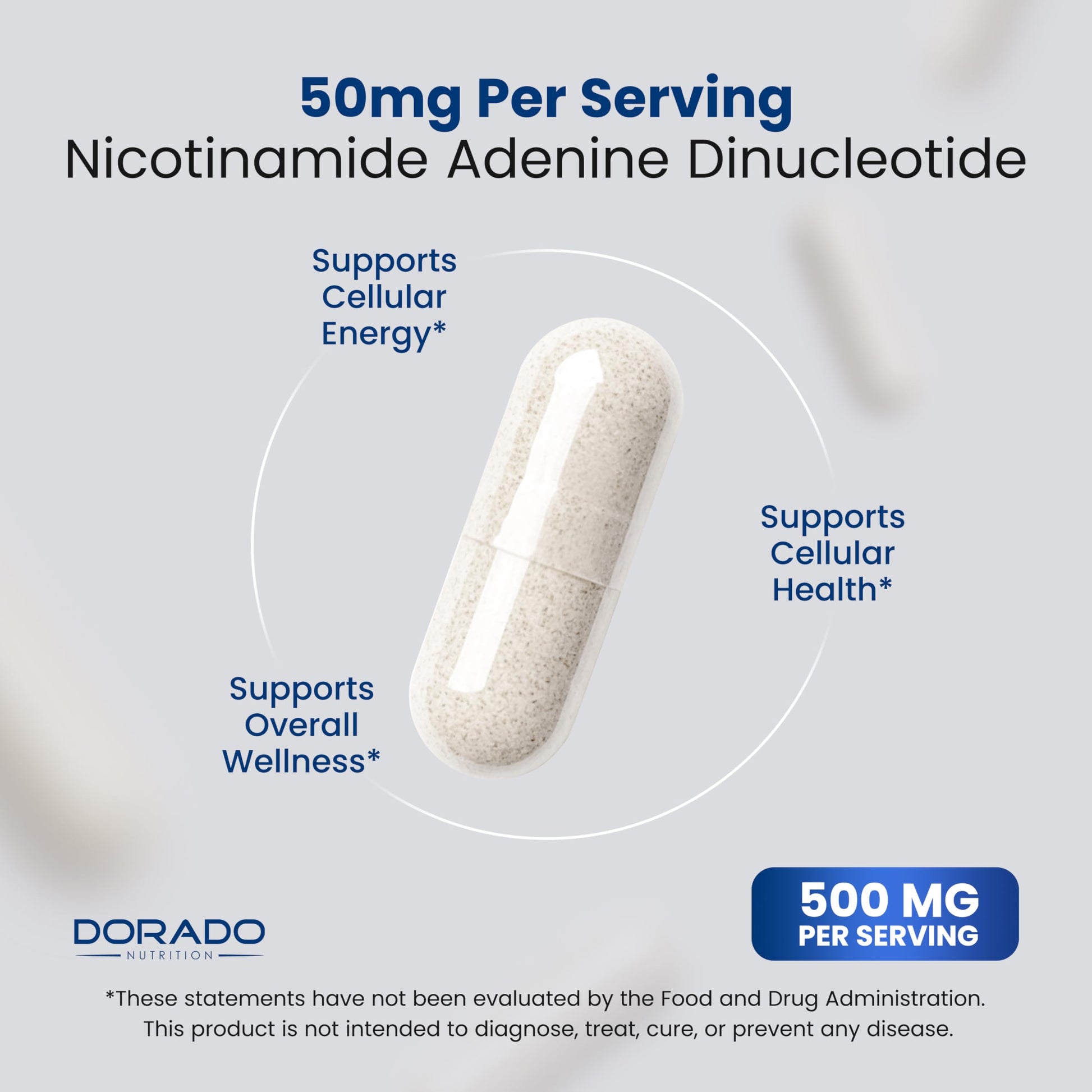NAD Supplement (500mg of 95% Pure NAD+ Per Serving) NMN Supplement, NAD Nicotinamide Riboside Support (Third Party Tested, Vegan Safe, Non-GMO, No Fillers, & Made in the USA - 30 Vegan Capsules) DORADO NUTRITION uk supplements