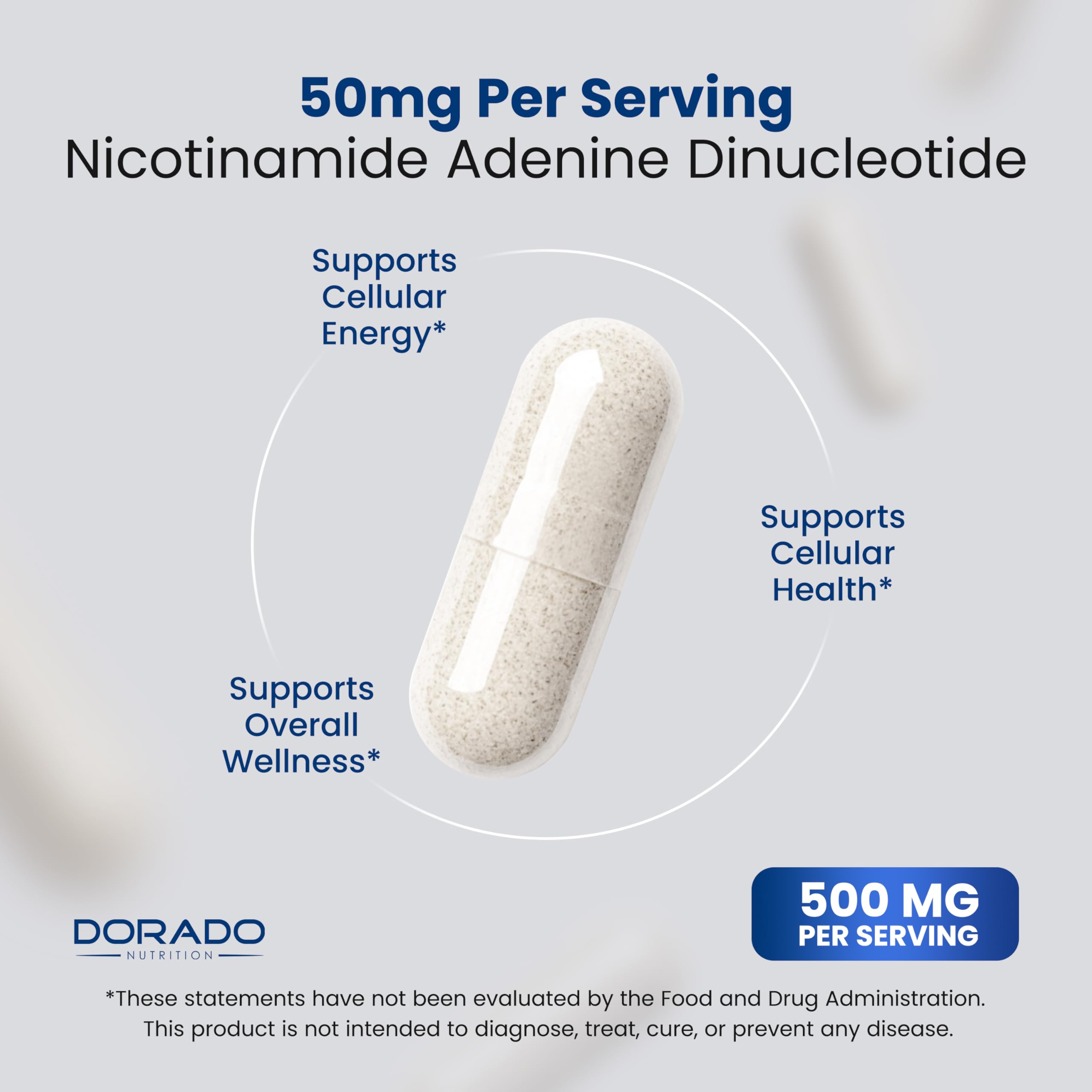 NAD Supplement (500mg of 95% Pure NAD+ Per Serving) NMN Supplement, NAD Nicotinamide Riboside Support (Third Party Tested, Vegan Safe, Non-GMO, No Fillers, & Made in the USA - 30 Vegan Capsules) DORADO NUTRITION uk supplements