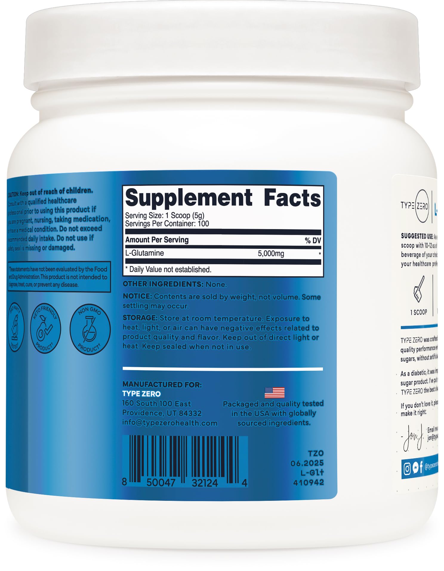 Type Zero L-Glutamine Powder (500G) 3-Month Supply Pure L-Glutamine Supplement - Vegan, Gluten Free, No Fillers Type Zero uk supplements
