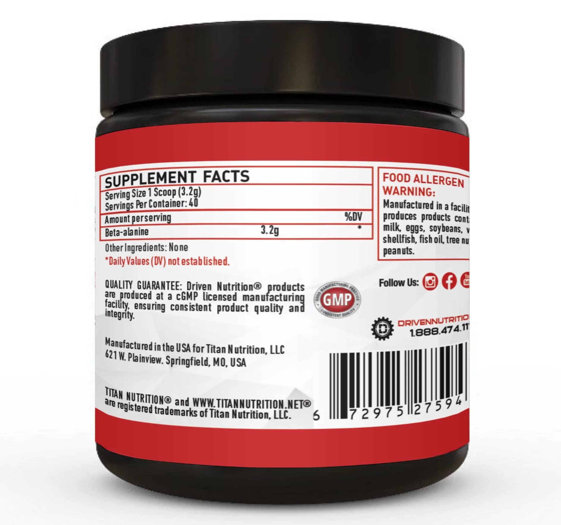 Driven Nutrition Beta Alanine, Unflavored - Preworkout Carnosine Booster for Physical Driven Nutrition uk supplements
