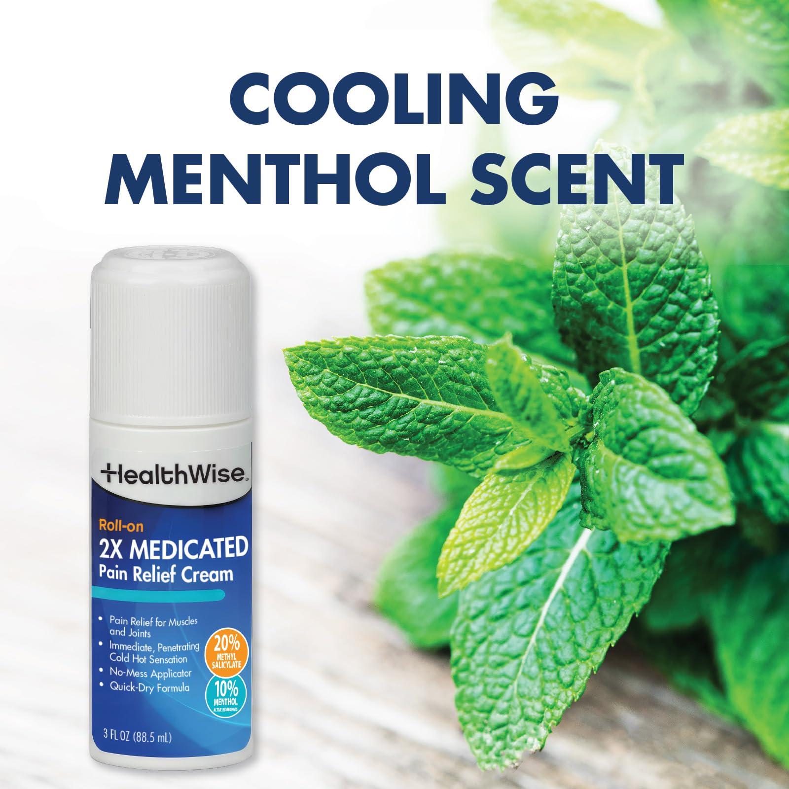 HealthWise 2X Medicated Roll-On | 10% Menthol + 20% Methyl Salicylate | Pain Relief Cream | 3 oz. 88.5 mL | Quick-Dry Formula | Immediate Penetrating Action | Topical Analgesic HealthWise uk supplements