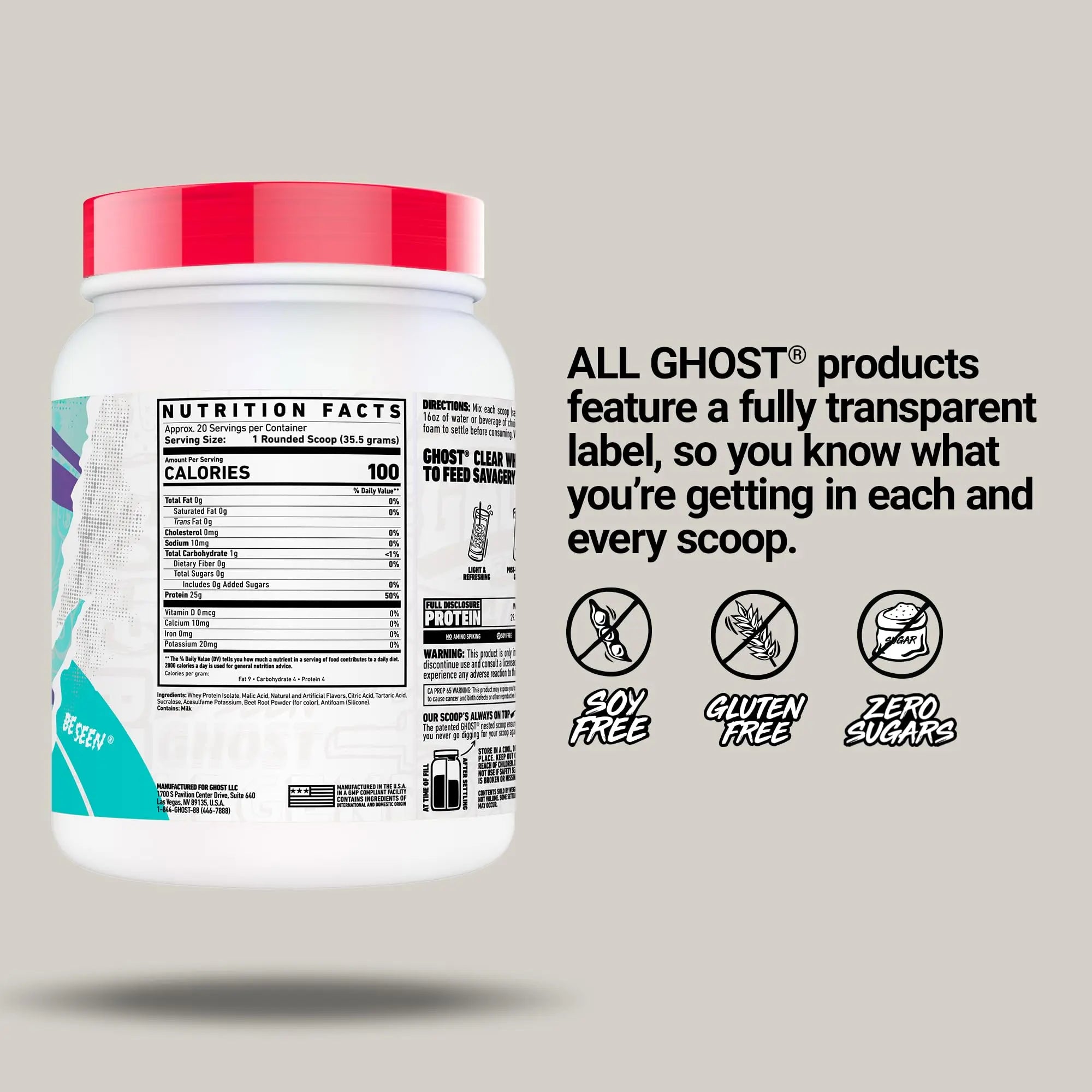 GHOST Clear Whey Isolate Protein Powder, Strawberry Watermelon - 1.57 LB Tub, 25G of Whey Protein - Post Workout Drink for Muscle Gain & Recovery – Sugar Free, Soy Free & Zero Fat, 20 Servings GHOST uk supplements