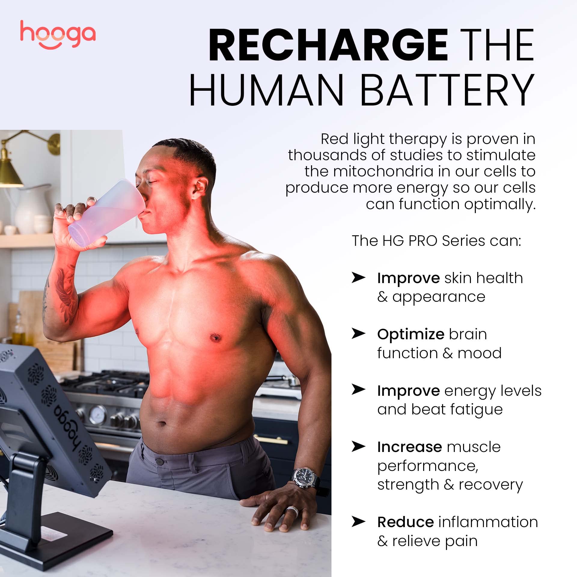 Hooga Red Light Therapy 660nm 850nm Red Near Infrared, Dual Chip Flicker Free LEDs, PRO Series hooga uk supplements