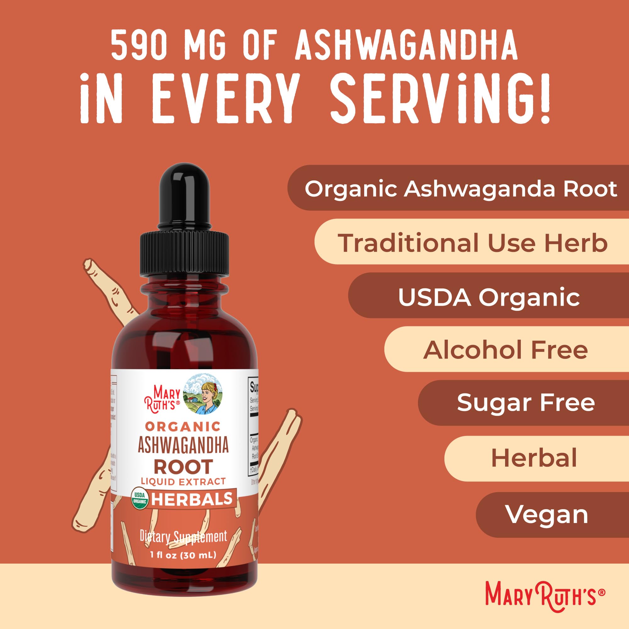 MaryRuth Organics Ashwagandha Root | USDA Organic Ashwagandha Liquid Drops | Stress Relief, Natural Calm, Relaxation and Mood Support Supplement | Adaptogenic | Nervine | Vegan | Non-GMO | 60 Servings MARYRUTH'S uk supplements