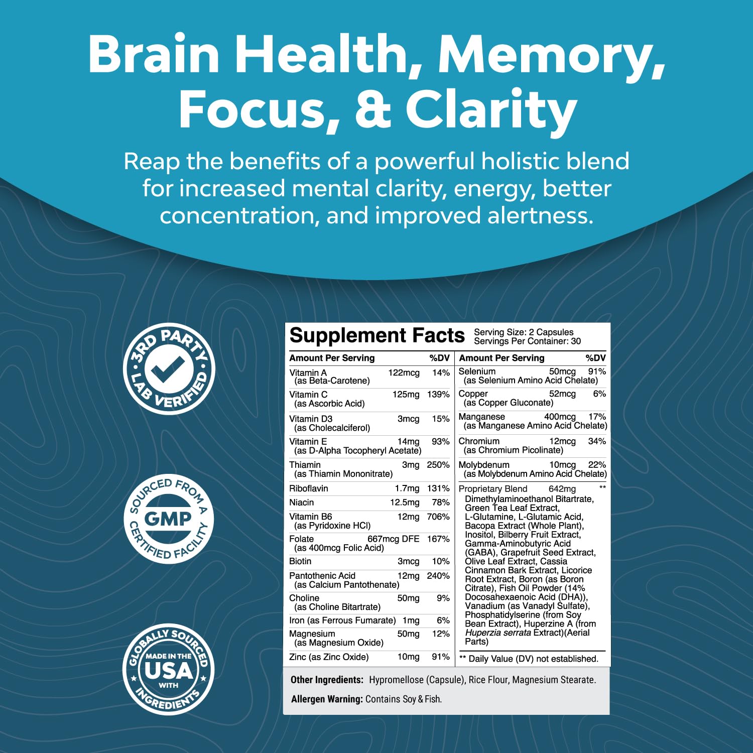 Nootropics Brain Support Supplement - Mental Focus Nootropic Memory Supplement Huntington Labs uk supplements