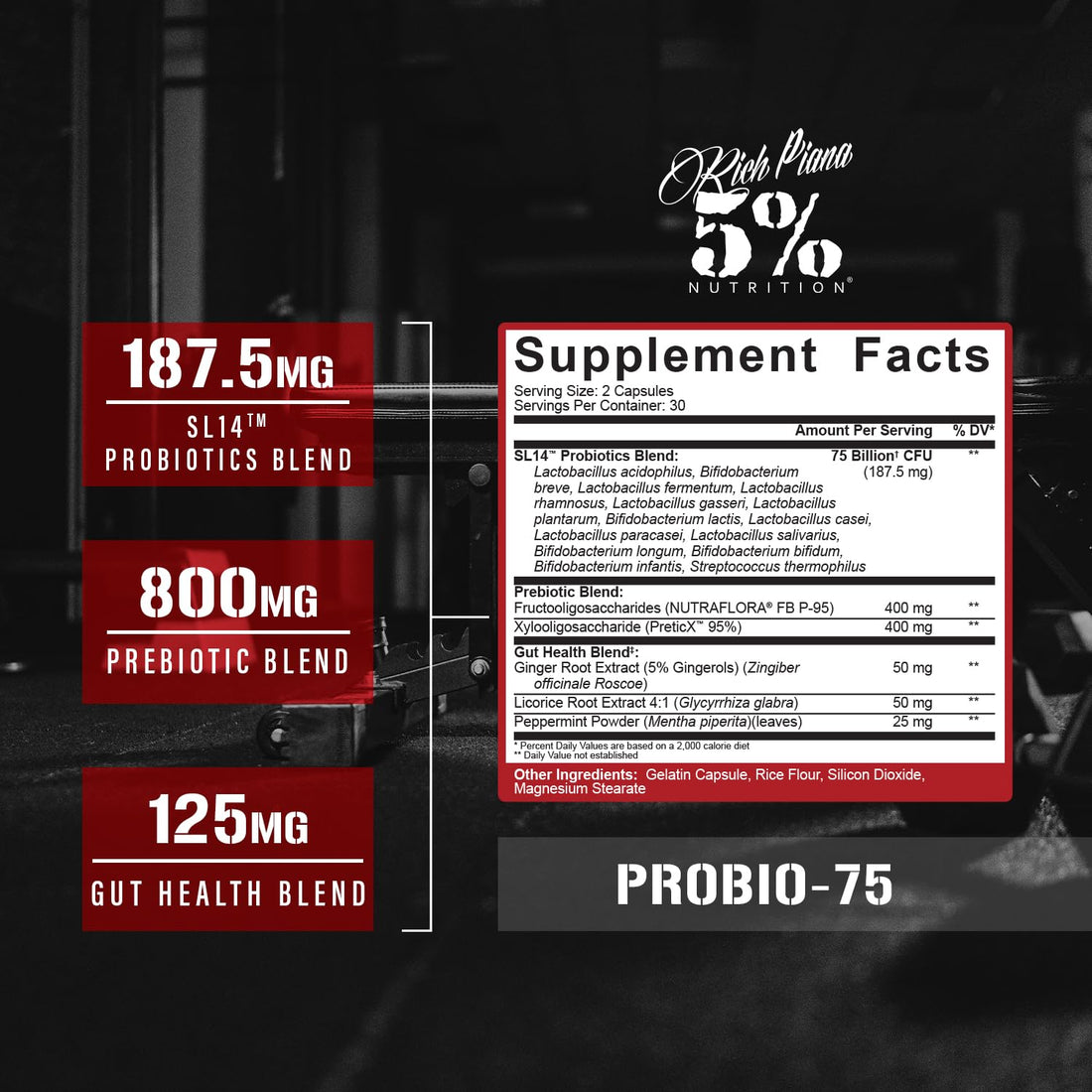 5% Nutrition Rich Piana Probio-75 Billion CFUs | Vegan, 14 Unique Strains 5% Nutrition uk supplements