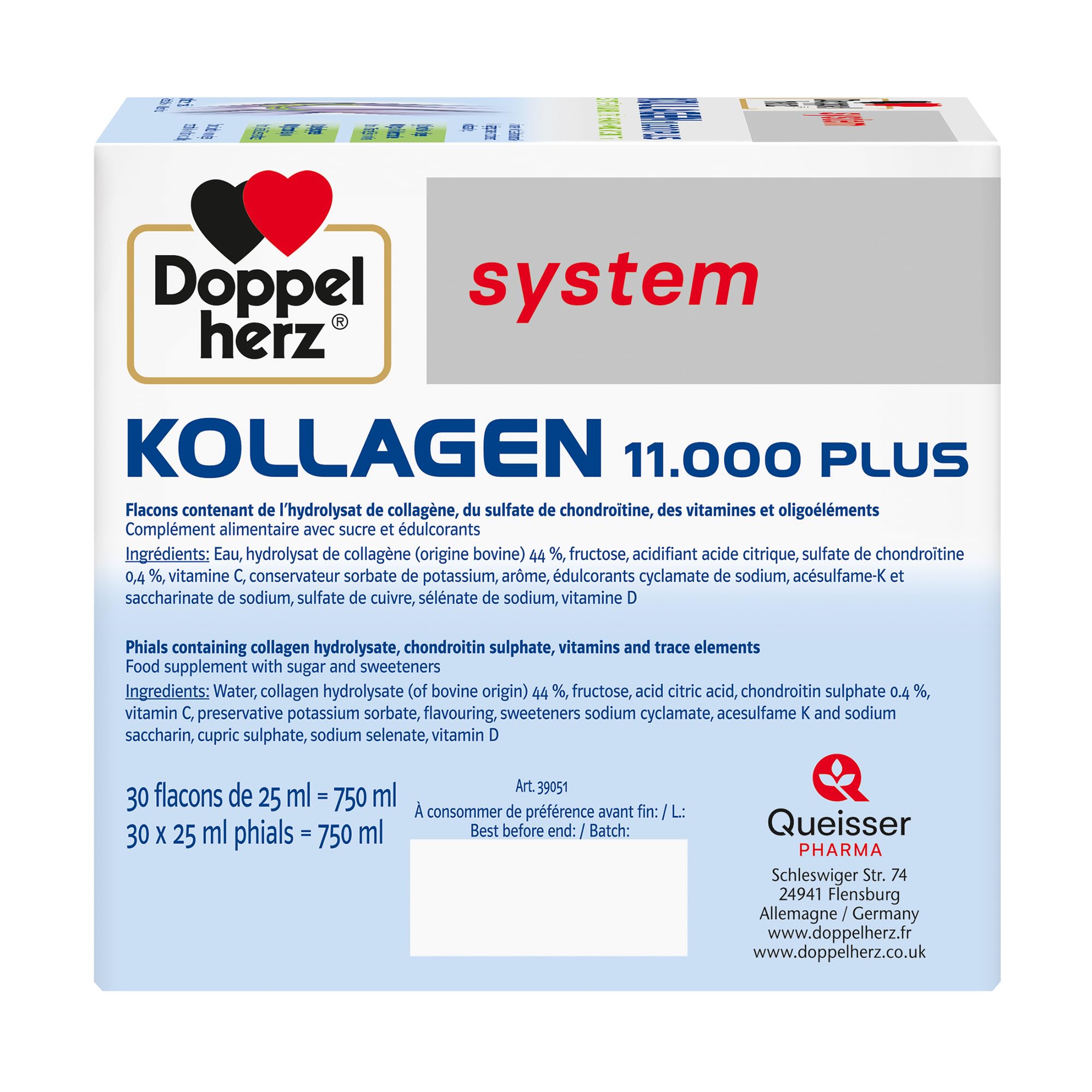 Doppelherz - Kollagen 11000 Plus - Collagen hydrolysate, chondroitin Sulphate, Vitamins C and D and Trace Elements - for Bones, cartilages and tendons - Wild Berry Flavour Liquid- 30 Bottles of 25ml Doppelherz uk supplements