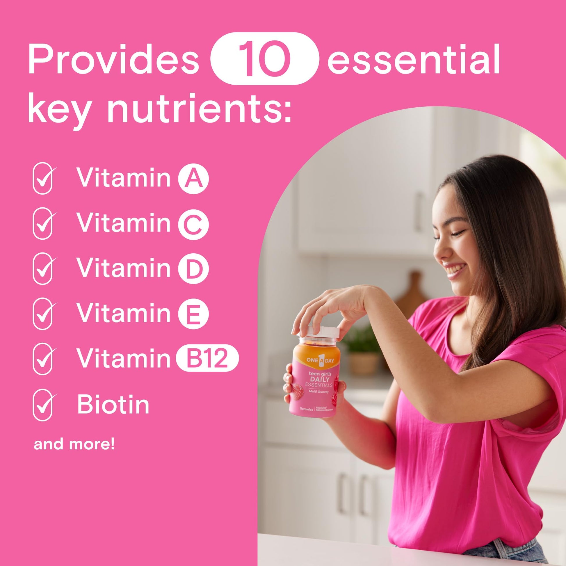 One A Day Teen Girl’s Daily Essentials Multivitamin Gummies, Teen Girl Multivitamins with Biotin, Vitamin B12 and B6, Vitamin C ONE A DAY uk supplements