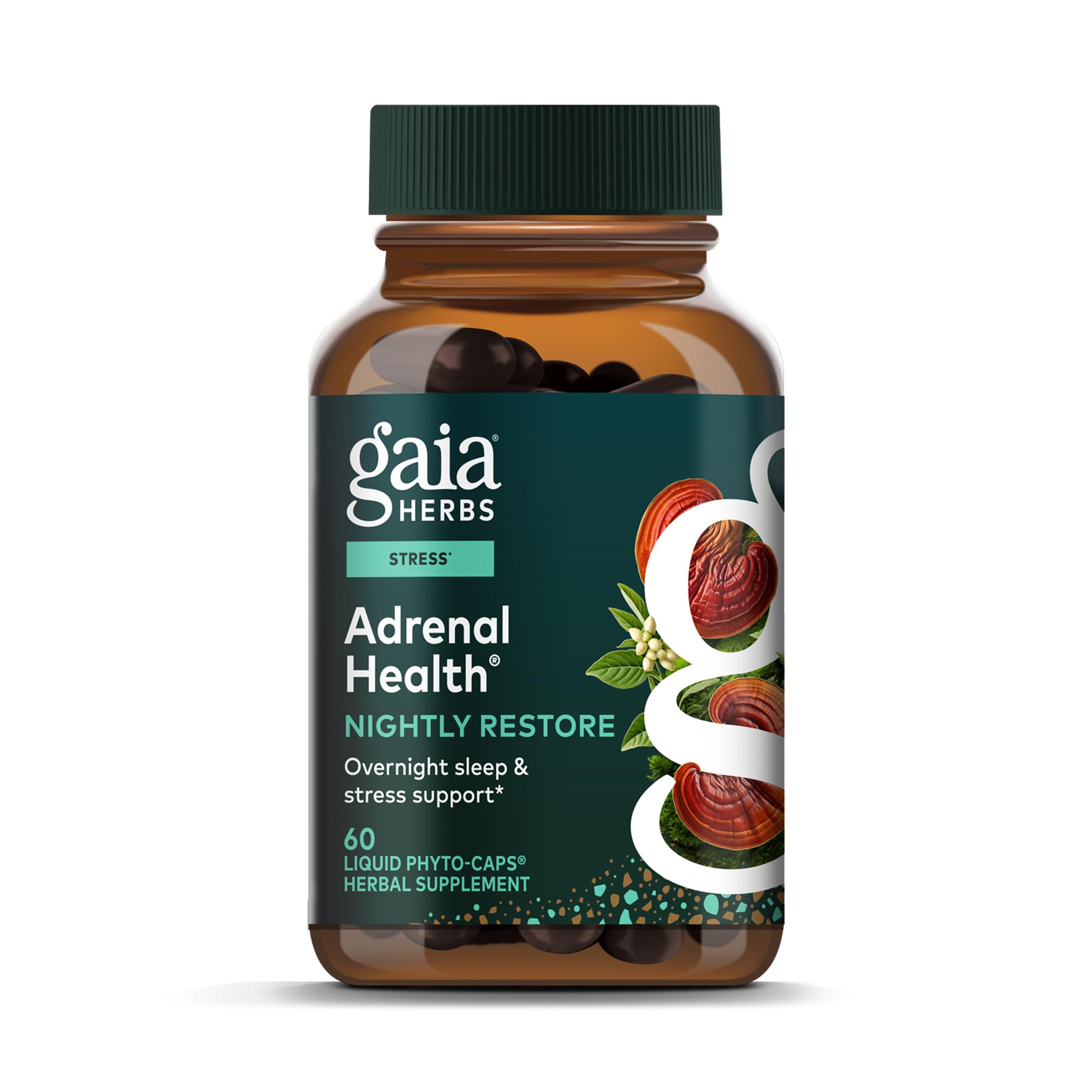 Gaia Herbs Adrenal Health Nightly Restore - Herbal Supplement with Ashwagandha, Magnolia Bark, Cordyceps, Lemon Balm & More* - 60 Vegan Liquid Phyto-Caps (30 Servings) Gaia Herbs uk supplements