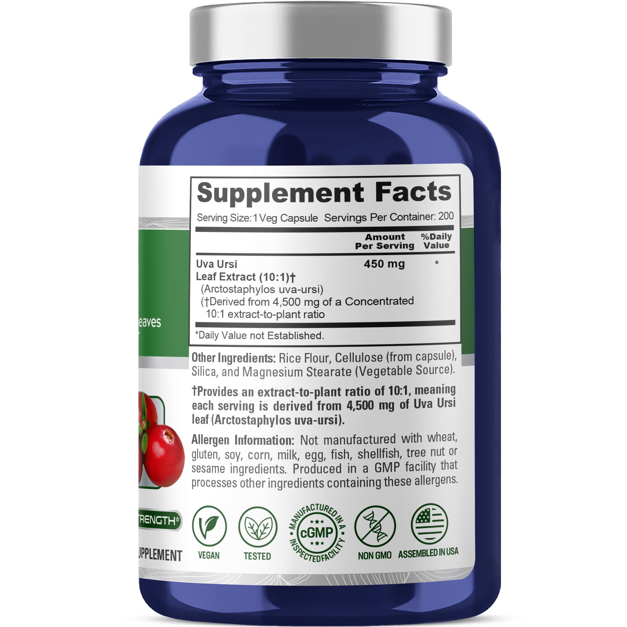 NusaPure Uva Ursi 10:1 Extract, 450 mg Equivalent to 4,500mg 200 Vegetarian caps (Non-GMO, Vegan) Bearberry NusaPure uk supplements