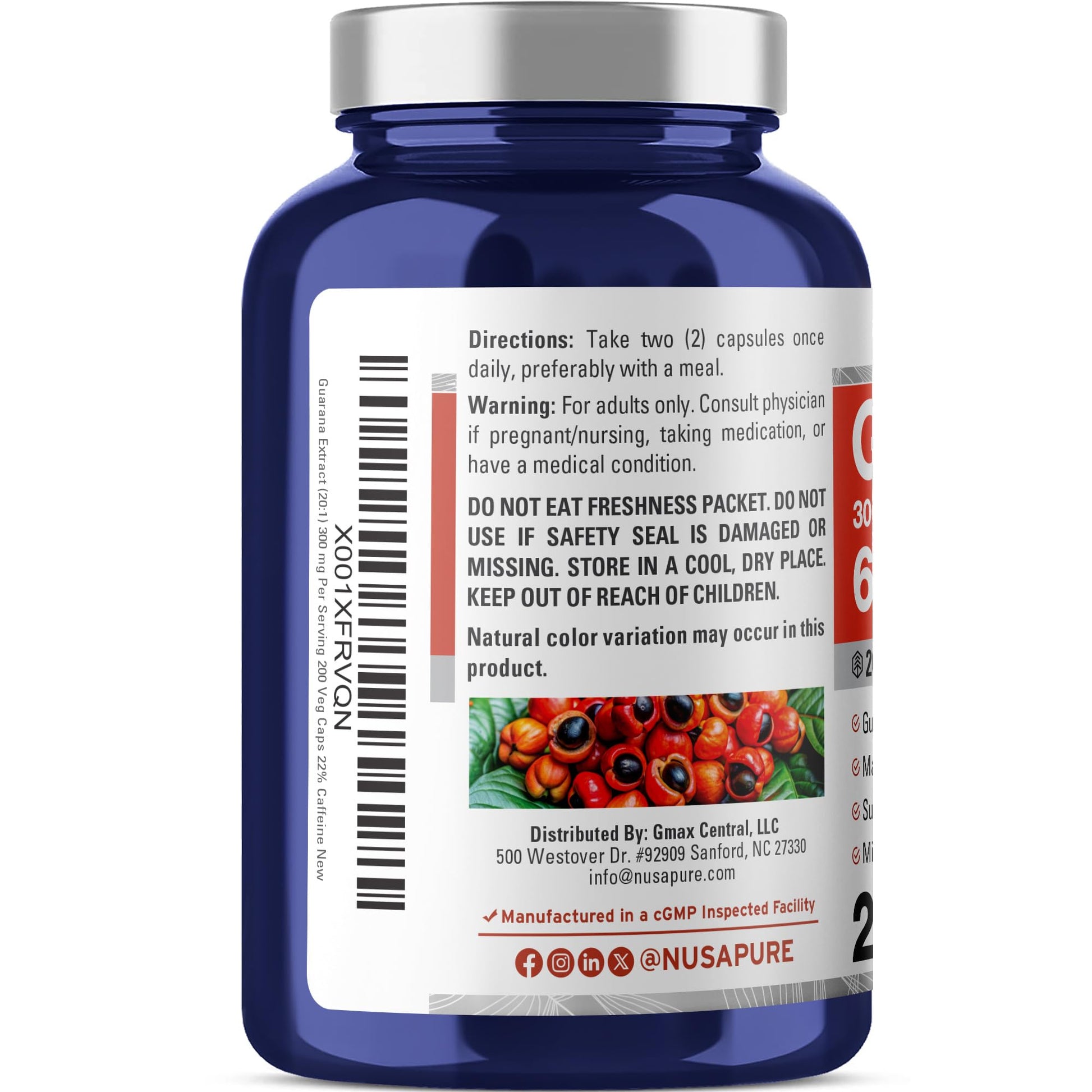 NusaPure Guarana Extract 20:1 Extract, 300 mg Equivalent to 6,000 mg per Veggie Caps 200 Count (Non-GMO, Vegan) NusaPure uk supplements