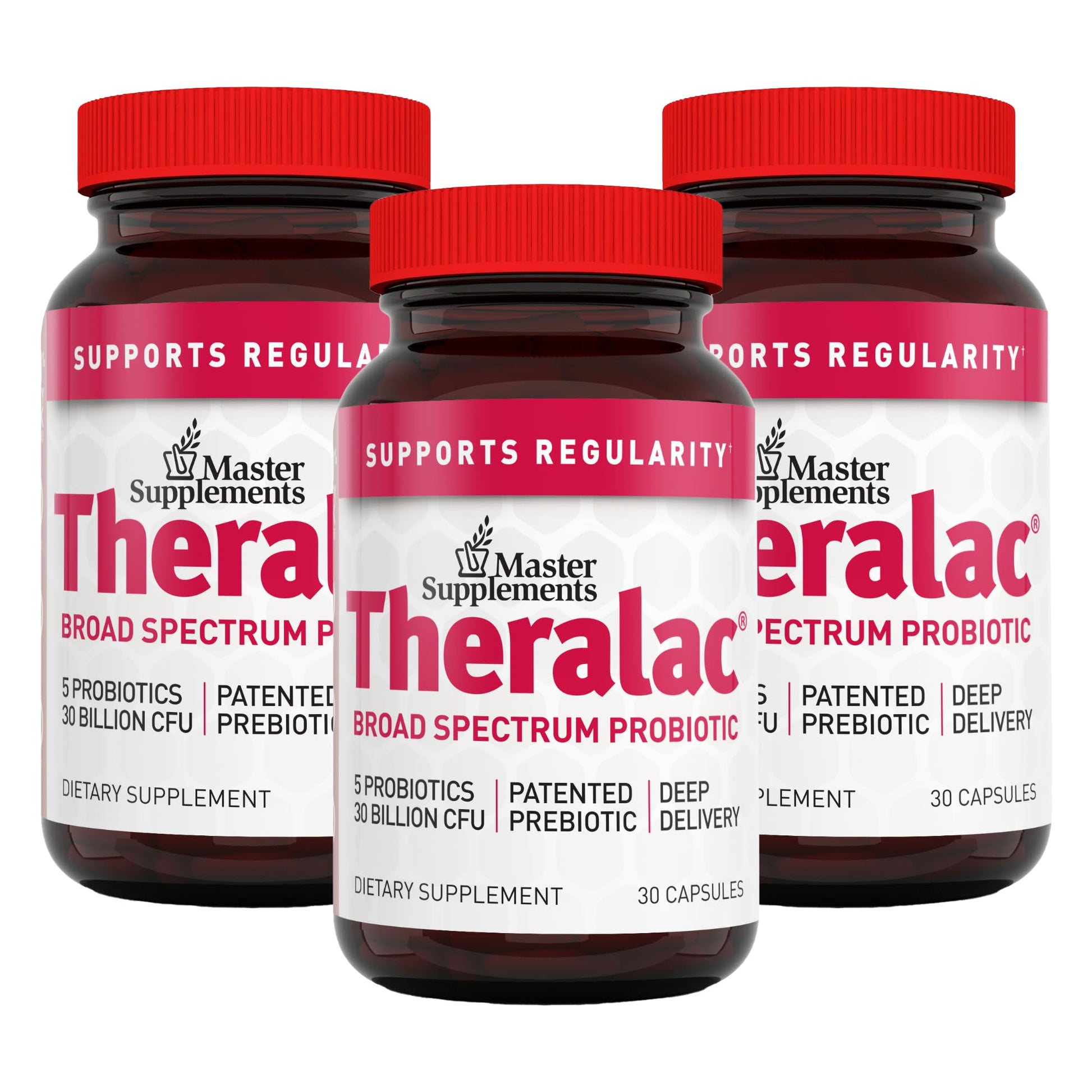 Master Supplements Theralac - 30 Capsules, Pack of 3 - Multi-Strain Probiotic for Optimal Gut Health + Gas & Bloating Relief - Gluten Free - 90 Servings THERALAC uk supplements
