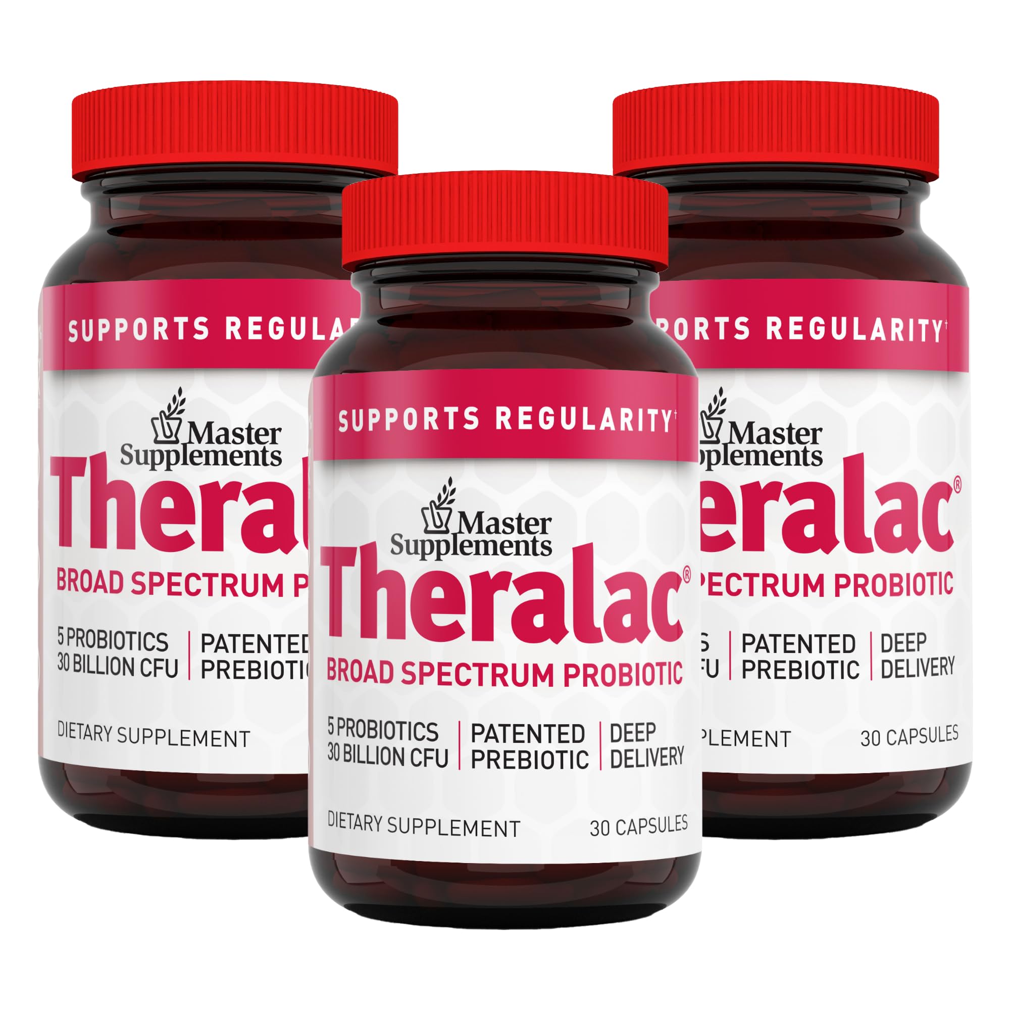 Master Supplements Theralac - 30 Capsules, Pack of 3 - Multi-Strain Probiotic for Optimal Gut Health + Gas & Bloating Relief - Gluten Free - 90 Servings THERALAC uk supplements