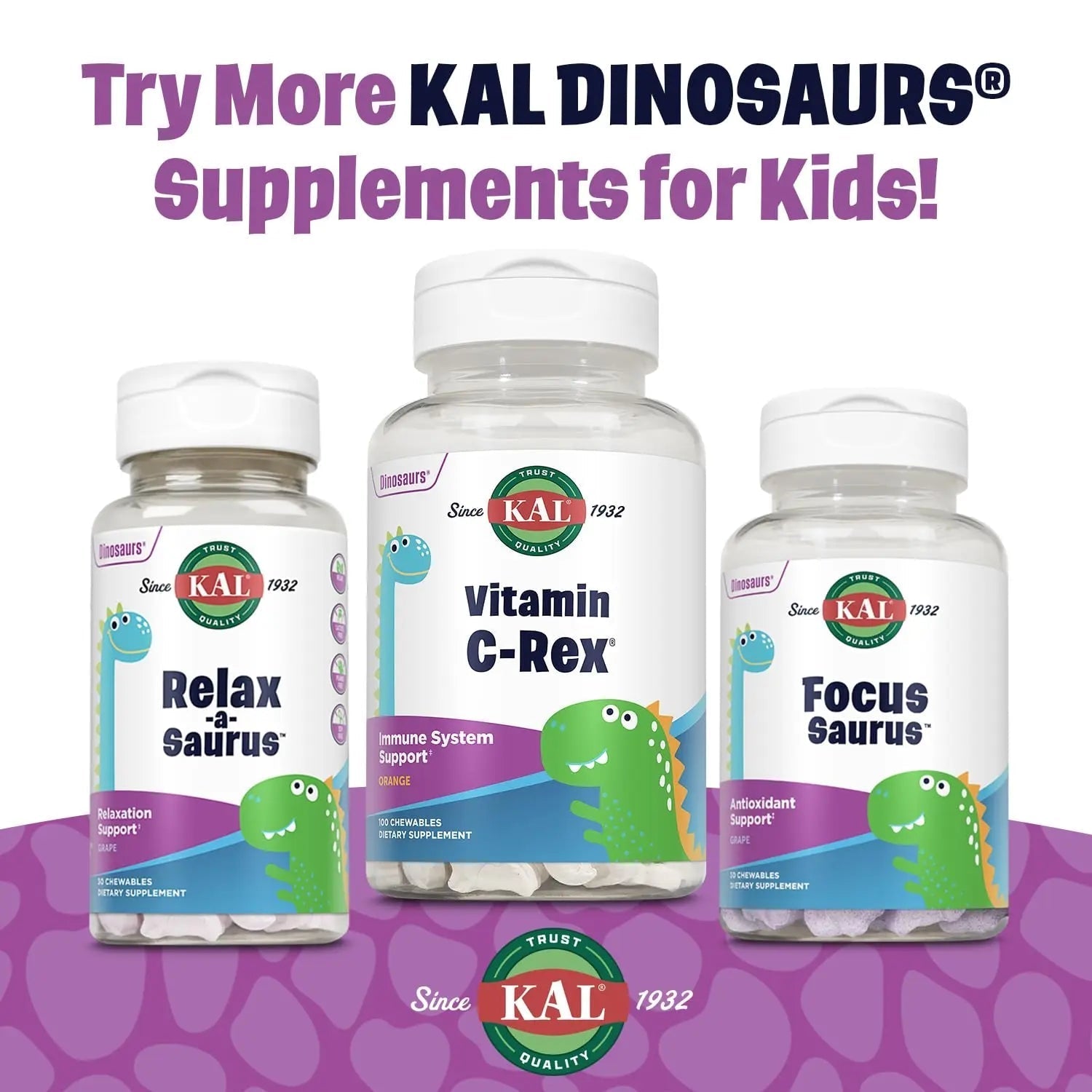 KAL MultiSaurus Kids Chewable Multivitamins, 11 Essential Vitamins and Minerals for Kids, Mixed Berry Flavor, Gluten and Preservative Free KAL uk supplements