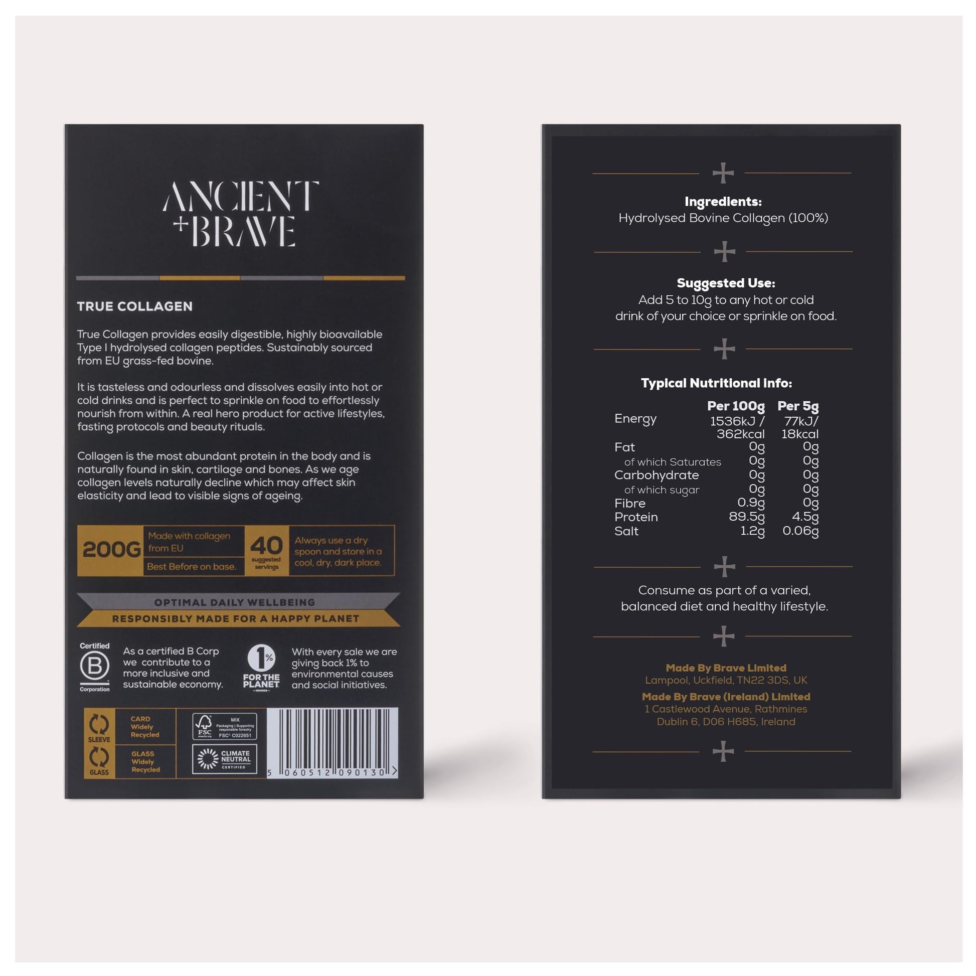 Ancient + Brave True Collagen 200g - Grass-Fed Bovine Collagen Powder - 100% Hydrolysed Collagen Peptides Ancient + Brave uk supplements