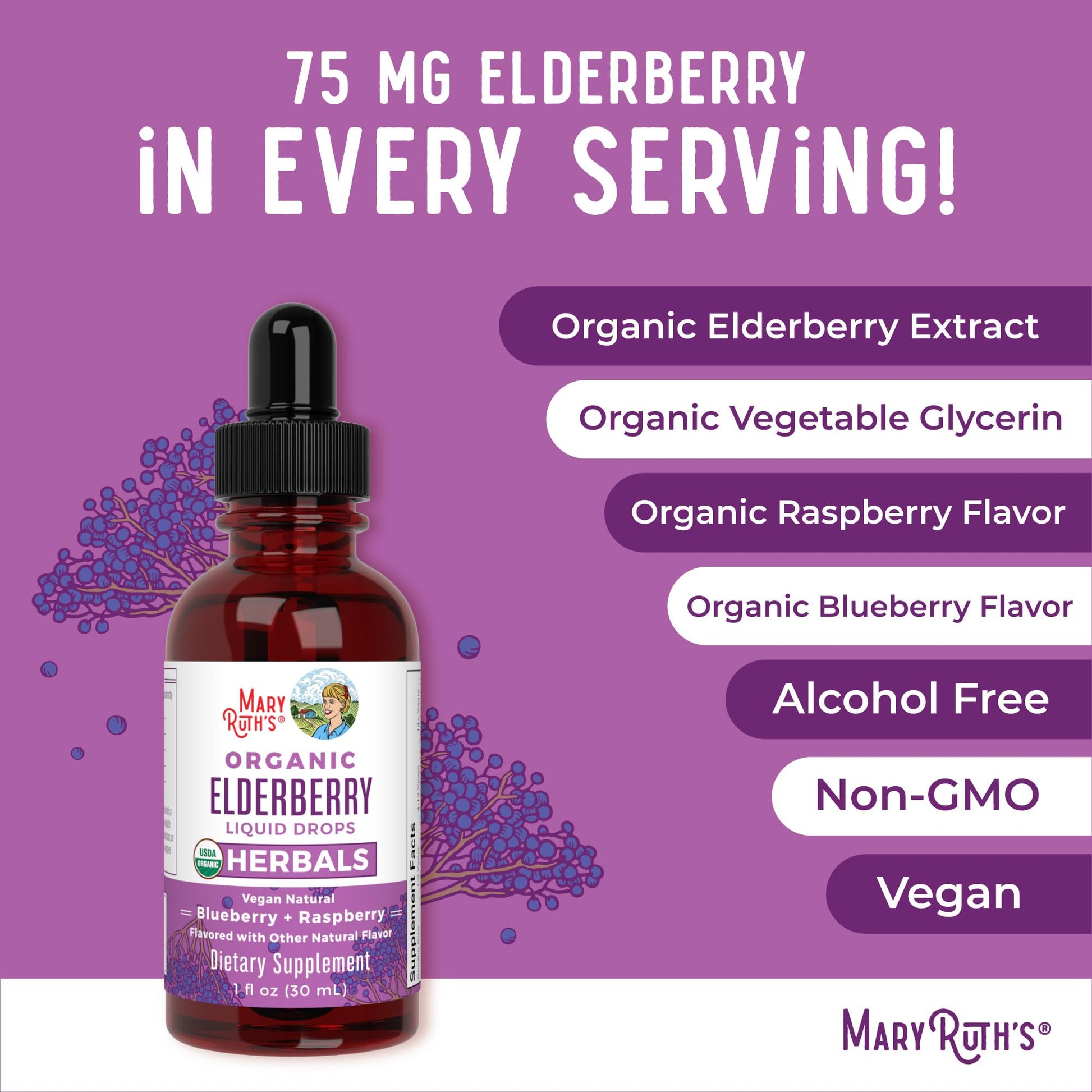 MARYRUTH'S Elderberry Liquid Drops for Adults & Kids | Immune Support | Antioxidant | Overall Wellness | Elder Berry Extract | USDA Organic | Sugar Free | Vegan | Non-GMO | Gluten Free | 1 Fl Oz MARYRUTH'S uk supplements