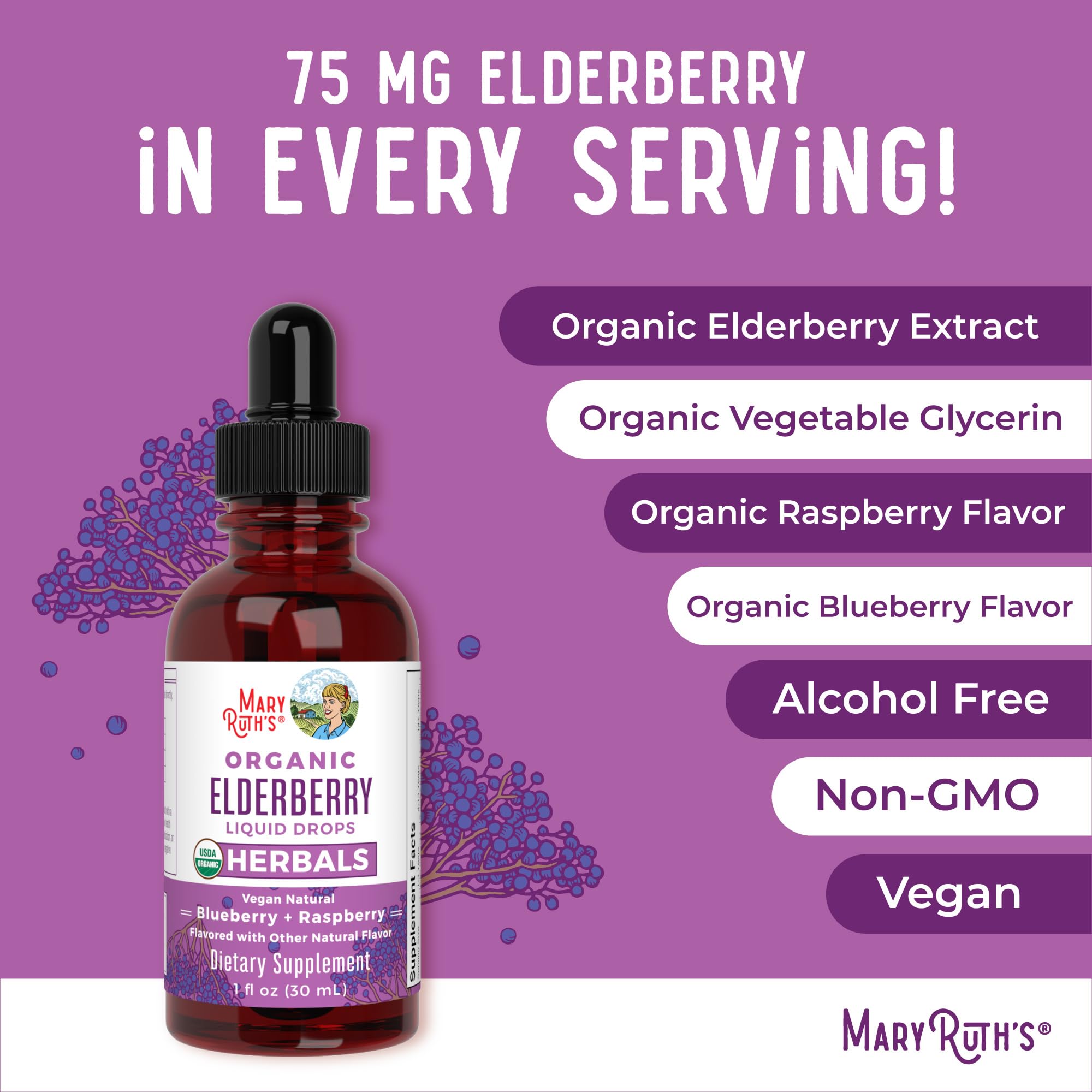 MARYRUTH'S Elderberry Liquid Drops for Adults & Kids | Immune Support | Antioxidant | Overall Wellness | Elder Berry Extract | USDA Organic | Sugar Free | Vegan | Non-GMO | Gluten Free | 1 Fl Oz MARYRUTH'S uk supplements