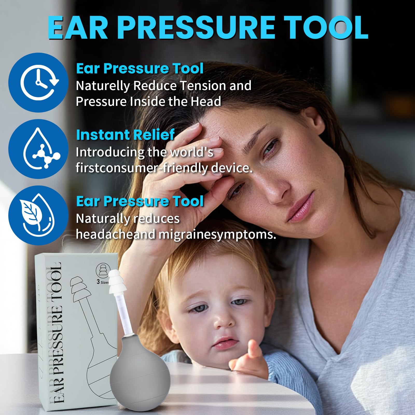 Migraine & Ear Pressure Relief Device | Tension Headache, Ear Ache & Airplane Pressure Relief | Drug-Free Migraine Relief Products Gift for Sufferers（Gray） Unalakleet uk supplements