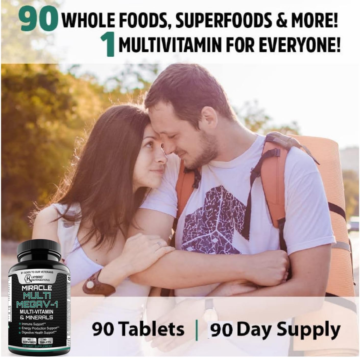 MEGAV-1 Multi-Vitamin, Superfood & Minerals - Daily Multivitamin with Probiotics, Digestive Enzyme, Mushroom Complex for Heart Health, Immune Support, Energy & Stamina - 90 Tablets Hybrid Nutraceuticals uk supplements