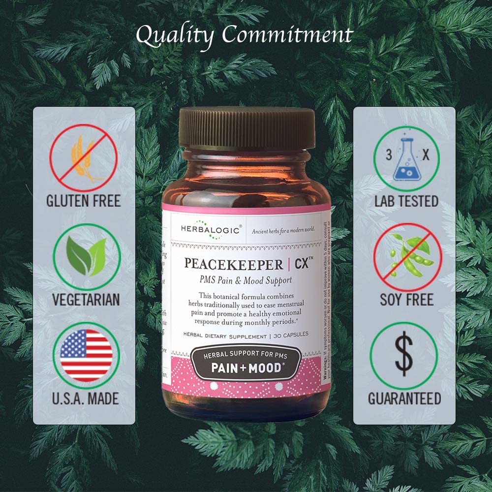 Herbalogic - Peacekeeper CX Herb Capsules - Reduces PMS Related Mood Swings - Reduces Cramps & Pain Associated with Monthly Periods - Contains Turmeric & Corydalis - 30 Cap Count Herbalogic uk supplements