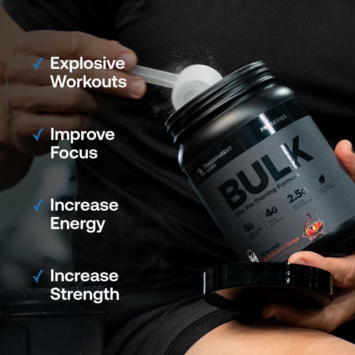 Transparent Labs Bulk Black Pre Workout - Clinically Dosed, Sugar Free Preworkout for Men and Women with Beta Alanine Powder, Citrulline Malate Transparent Labs uk supplements