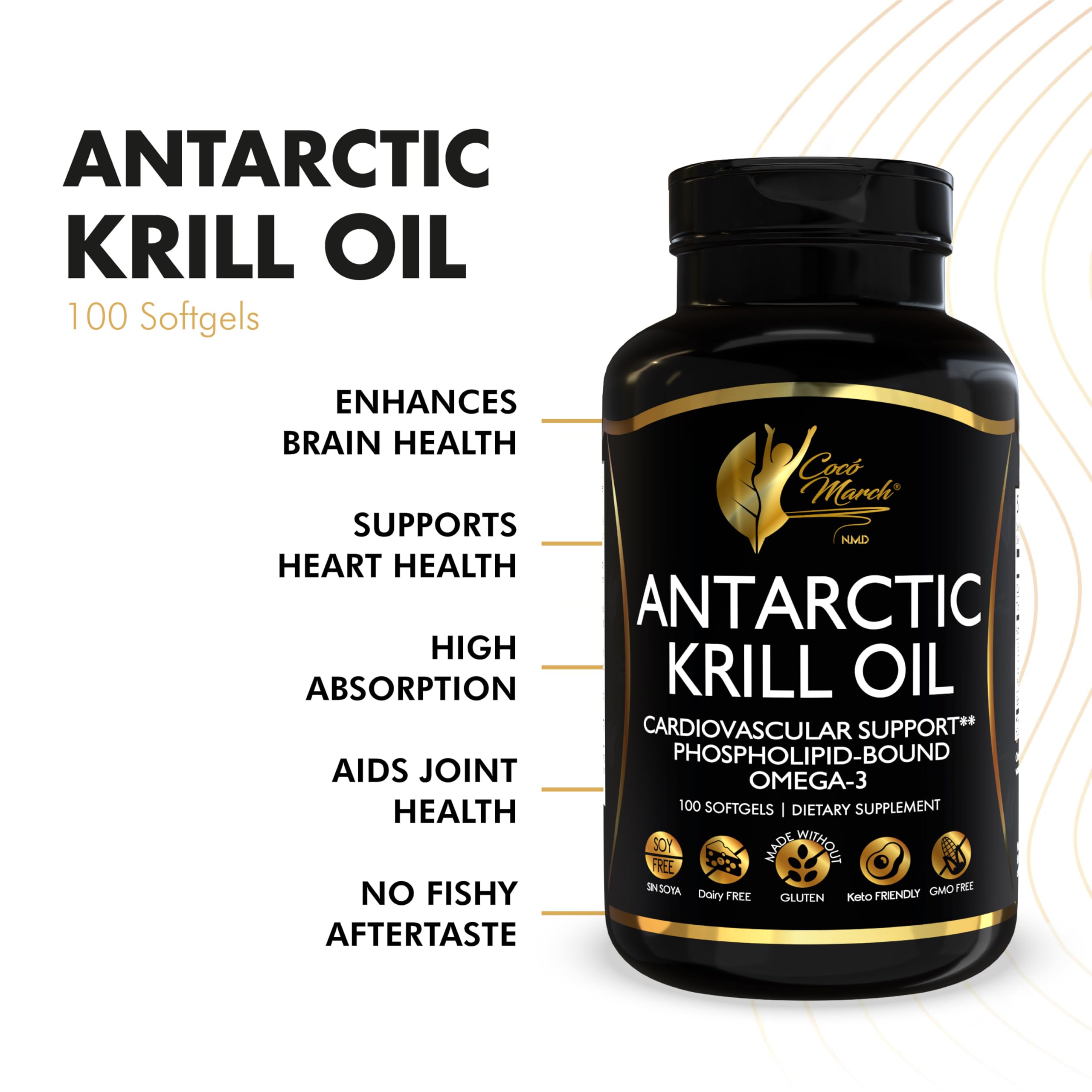 Cocó March N.M.D Pure Antarctic Krill Oil 1000mg – Omega 3 Fish Oil Supplement with EPA, DHA, Choline & Astaxanthin – Fast Absorption, Immune, Heart & Joint Support for Men & Women – 100 Softgels Cocó March N.M.D uk supplements