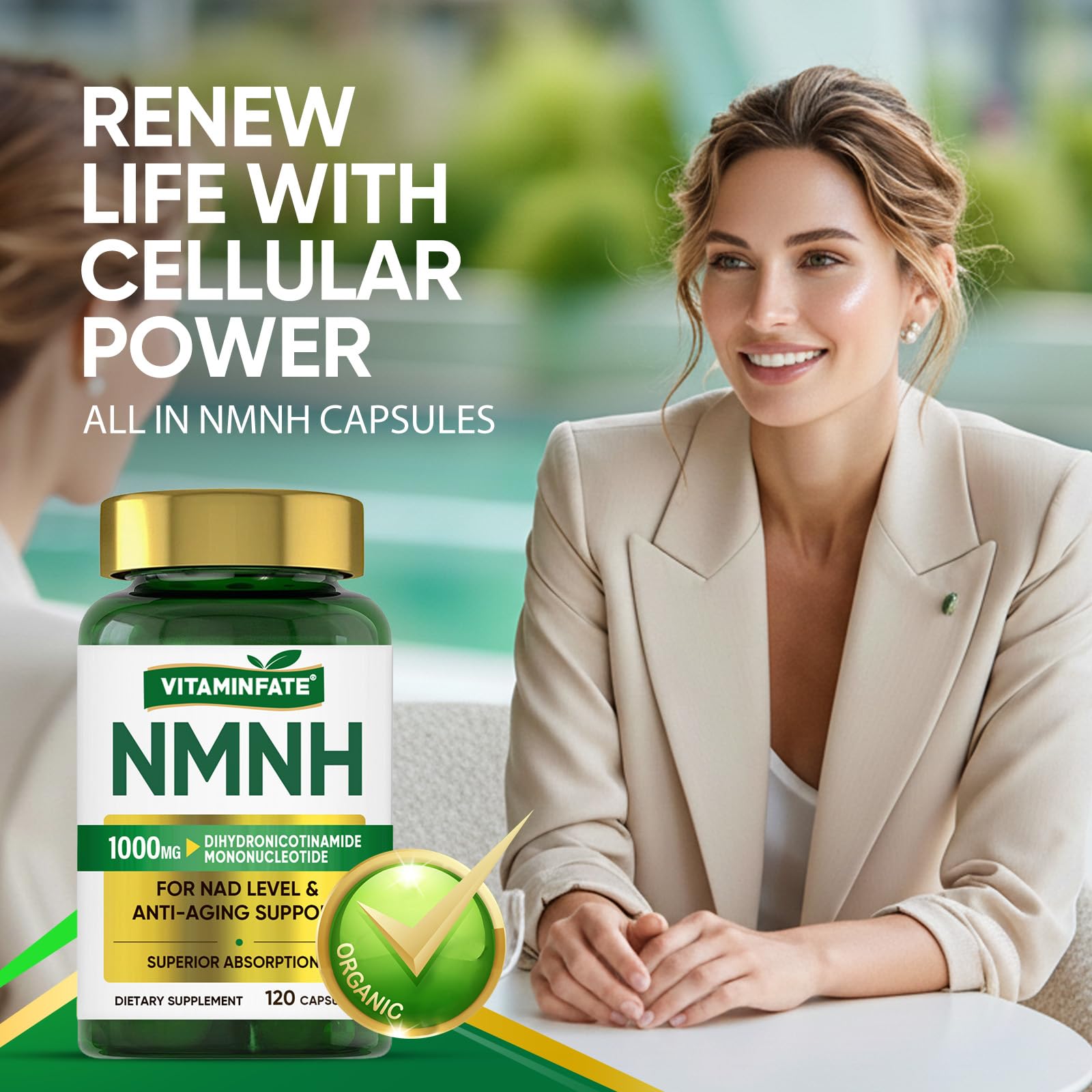 VITAMINFATE NMNH Supplement 1000 mg - 120 Capsules | NMN Alternative | Supports Anti-Aging, Cellular Energy and Repair, Metabolism & Brain Boost VITAMINFATE uk supplements