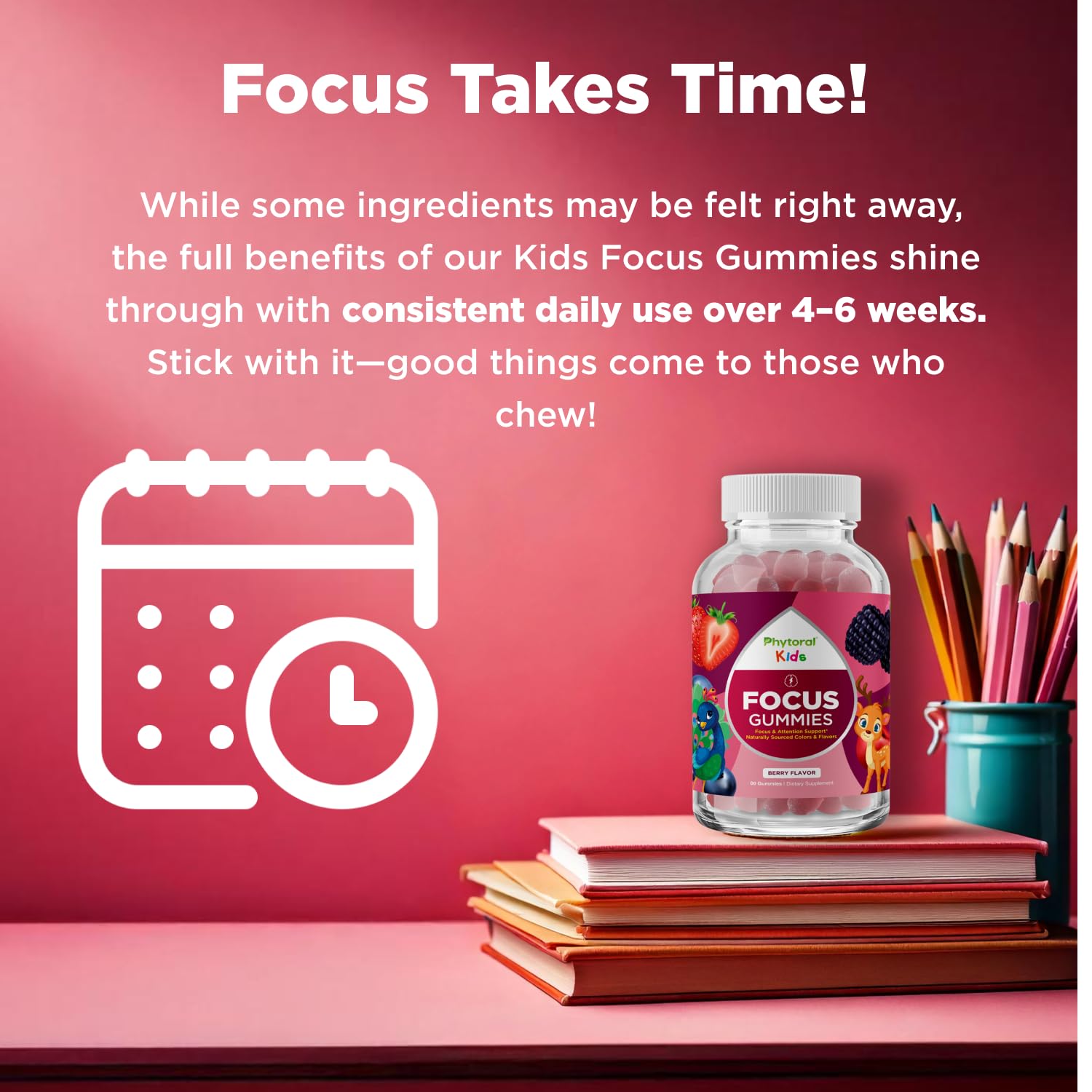 Phytoral Vegan Kids Focus Gummies - Potent Chewable Brain Support for Children - Enhances Concentration & Memory - Calming Supplements & Focus Gummies for Kids - Non-GMO & Gluten-Free - 60 Count Phytoral uk supplements