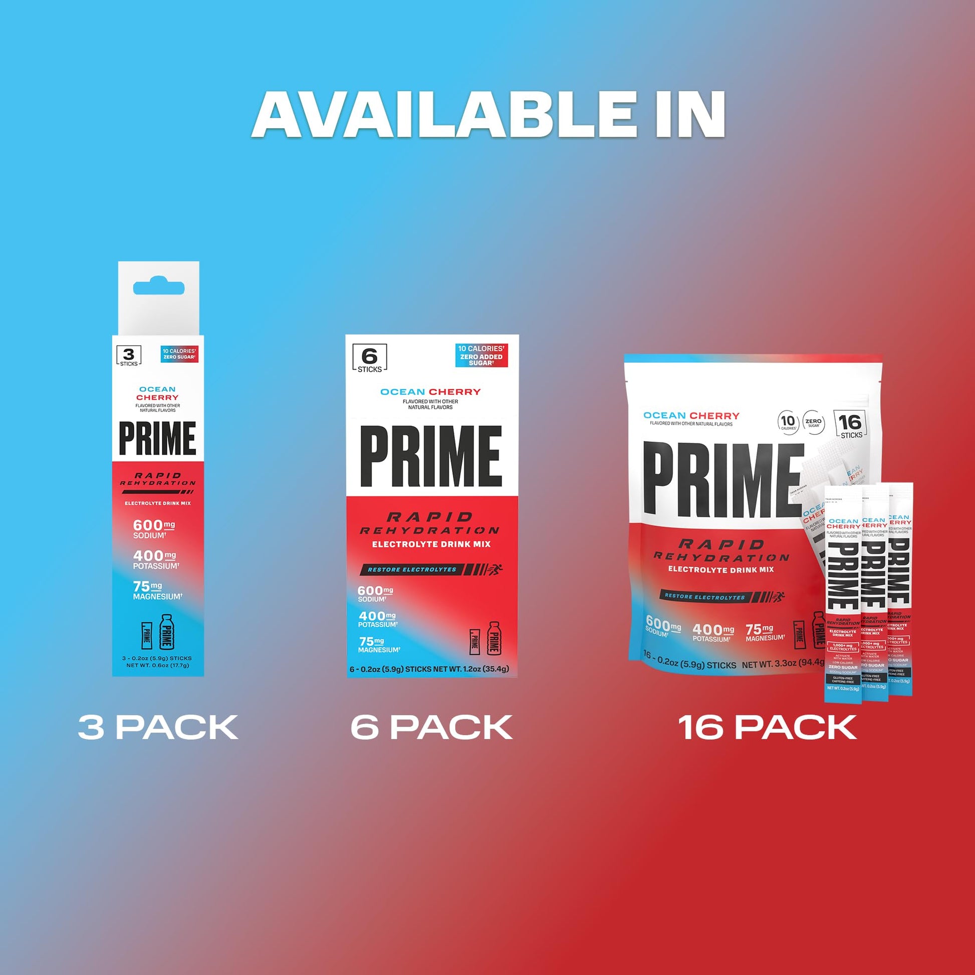 Prime Rapid Rehydration Electrolyte Powder Sticks, Ocean Cherry, Sugar Free Hydration Drink Mix with Sodium, Potassium, Magnesium & B Vitamins PRIME HYDRATION uk supplements