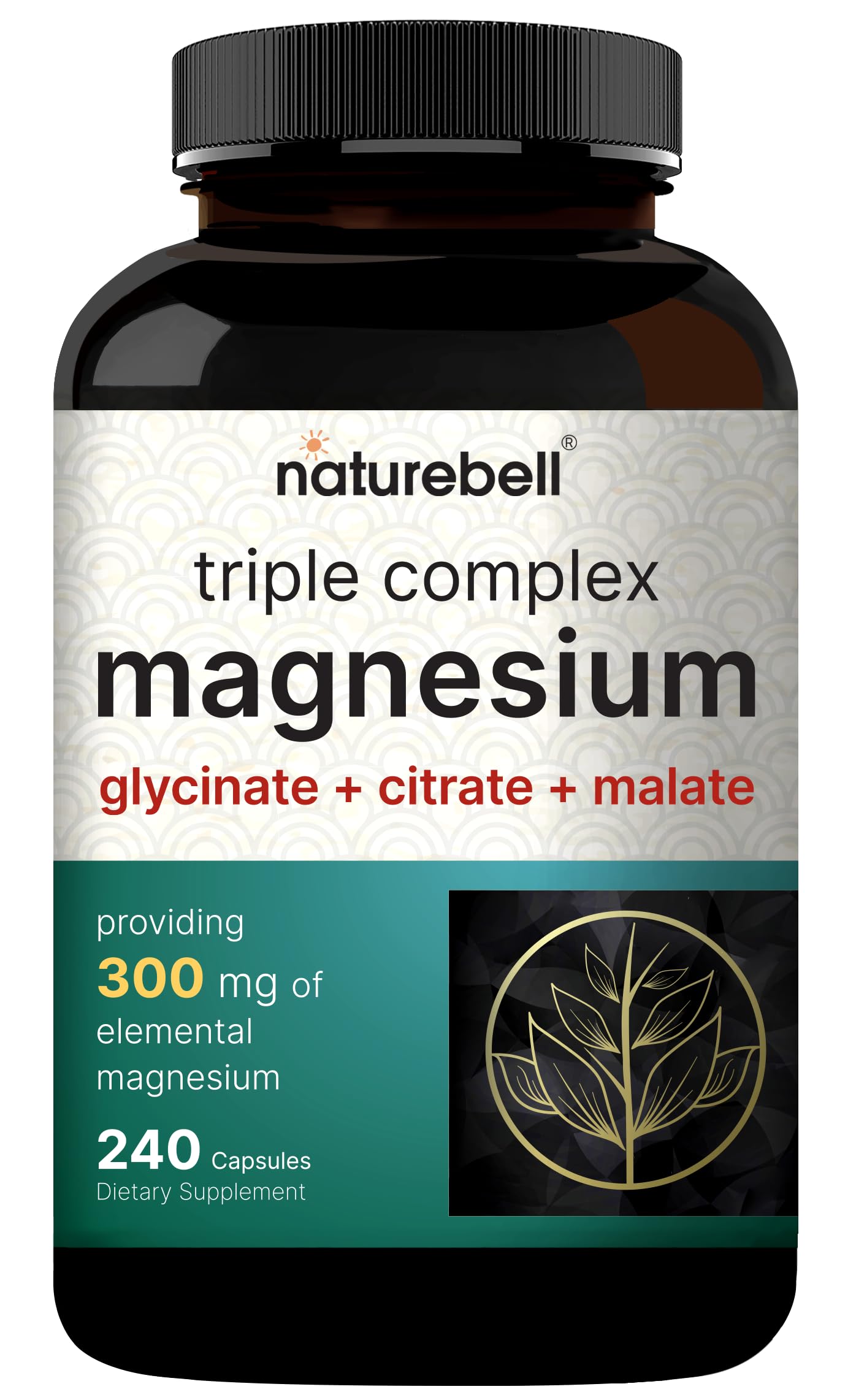 NatureBell Magnesium Complex for Women & Men 1,000mg Per Serving – 240 Capsules – Triple Magnesium Complex with Glycinate, Citrate & Malate – Chelated & Purified – Non‑GMO, Filler Free NatureBell uk supplements