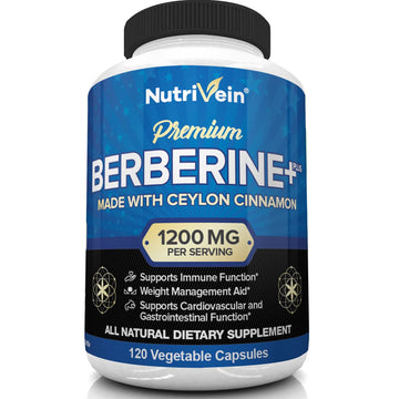 Nutrivein Premium Berberine HCL 1200mg Plus Organic Ceylon Cinnamon - 120 Capsules Nutrivein uk supplements