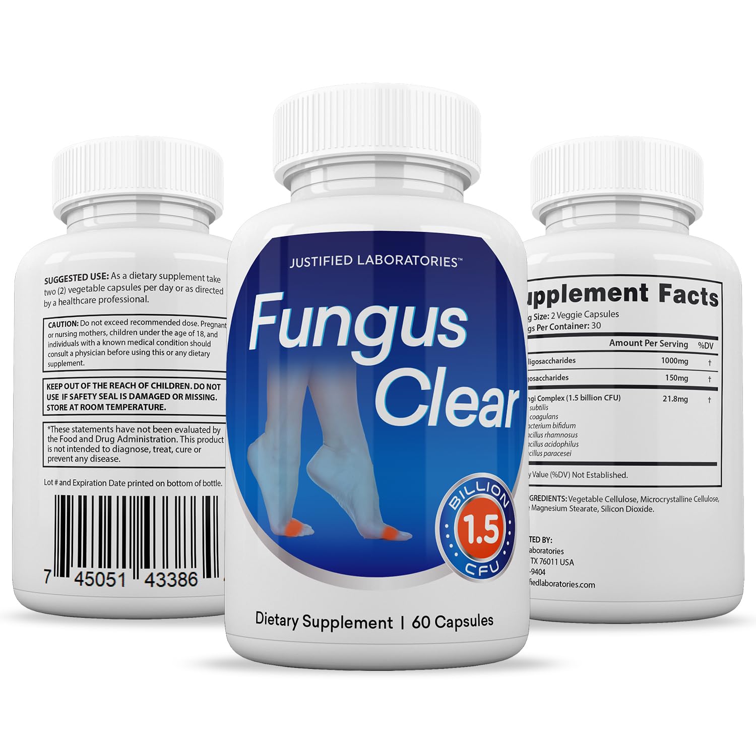 Justified Laboratories (2 Pack) Fungus Clear 1.5 Billion CFU Probiotic Pills 120 Capsules Justified Laboratories uk supplements