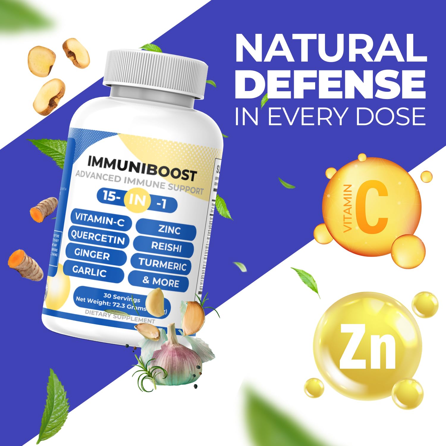 15 in 1 Immune Support Supplement 120 Capsules with Powerful Blend of Turmeric, Ginger, Vitamin C and Zinc Immune Booster for Adults ImmuniBoost uk supplements