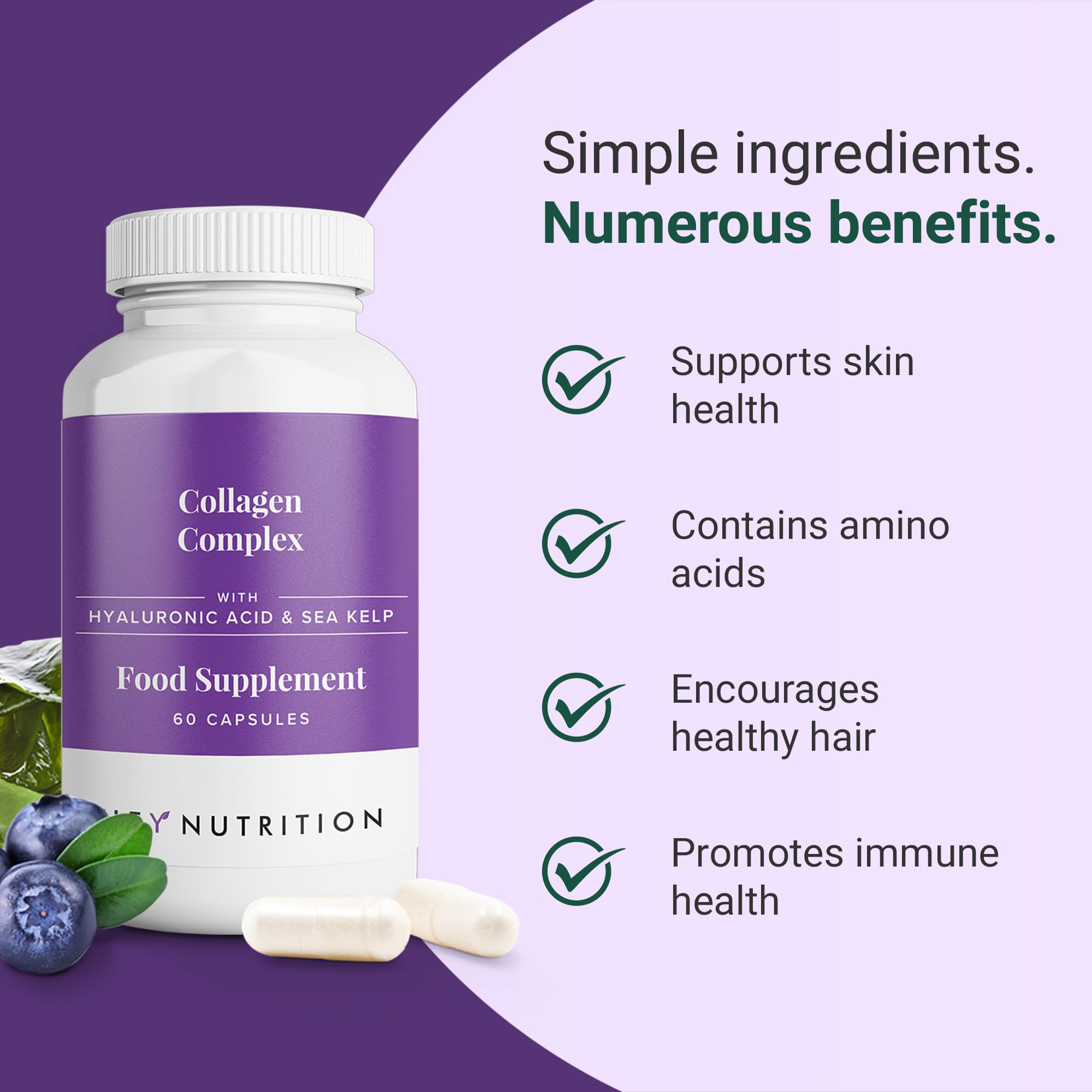 Hey Nutrition Collagen Complex Hyaluronic Acid & Sea Kelp Vitamin E, C, Biotin - Healthy Nails, Skin, Hair Joints Metabolism Hey Nutrition uk supplements