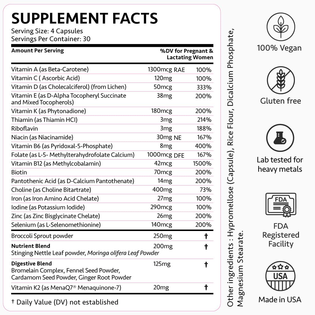 Ayurvedic Elite Prenatal Vitamins with Folate, Choline, Iron, Iodine & more | Made in USA | Optimal Bioavailability | Supports Baby's Growth and Brain Development | 30 Day Supply - OSH Wellness Freshly Moms uk supplements