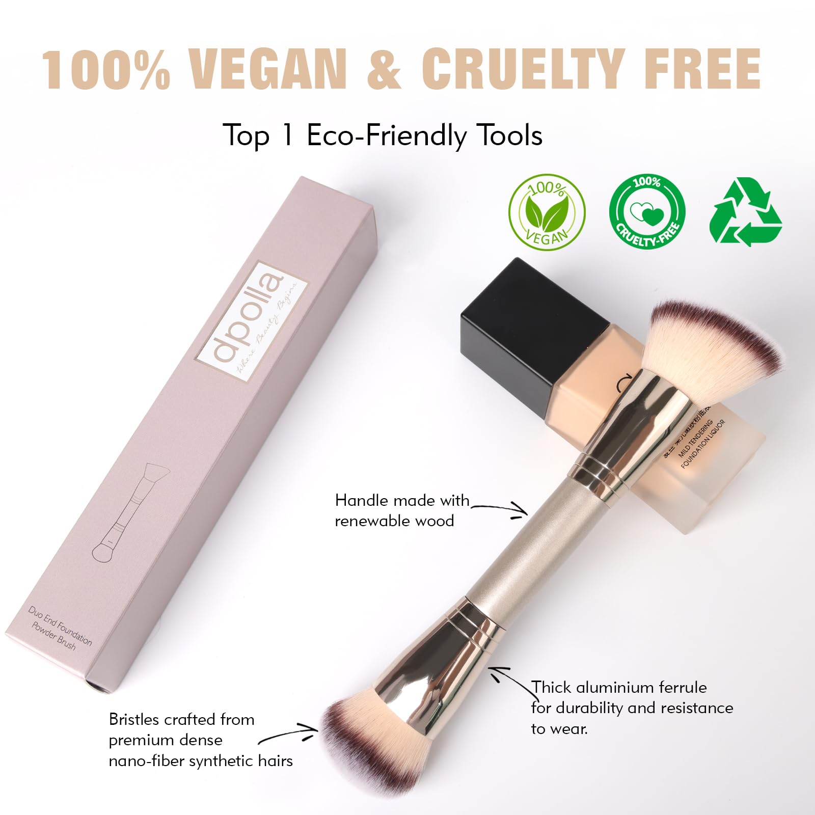 Dual-Ended Foundation Brush: Round & Angled Pro-Grade makeup brushes, 100% Vegan Synthetic Makeup Brush for Flawless Blending and Application of Liquid, Powder, Cream, Blush dpolla uk supplements