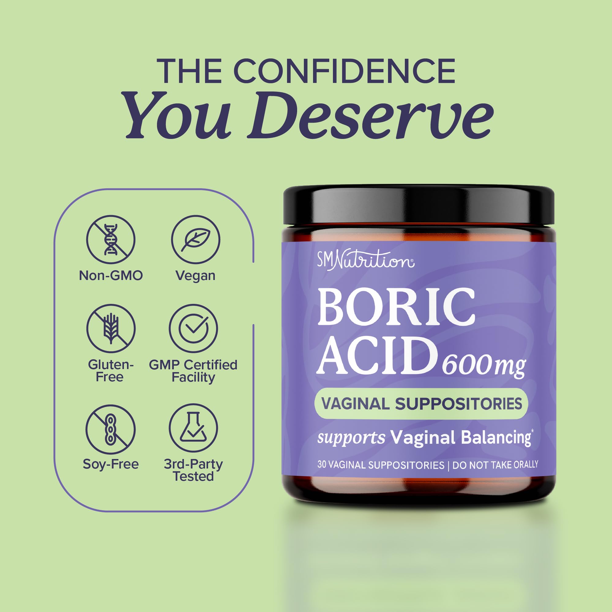 Boric Acid Suppositories for Women 600mg | pH Balance, Vaginal Odor & Itching | Feminine Hygiene & Intimate Health Support | Boric Acid for Women Vaginal Suppositories | Unscented, Vegan | 30 Ct SMNutrition uk supplements