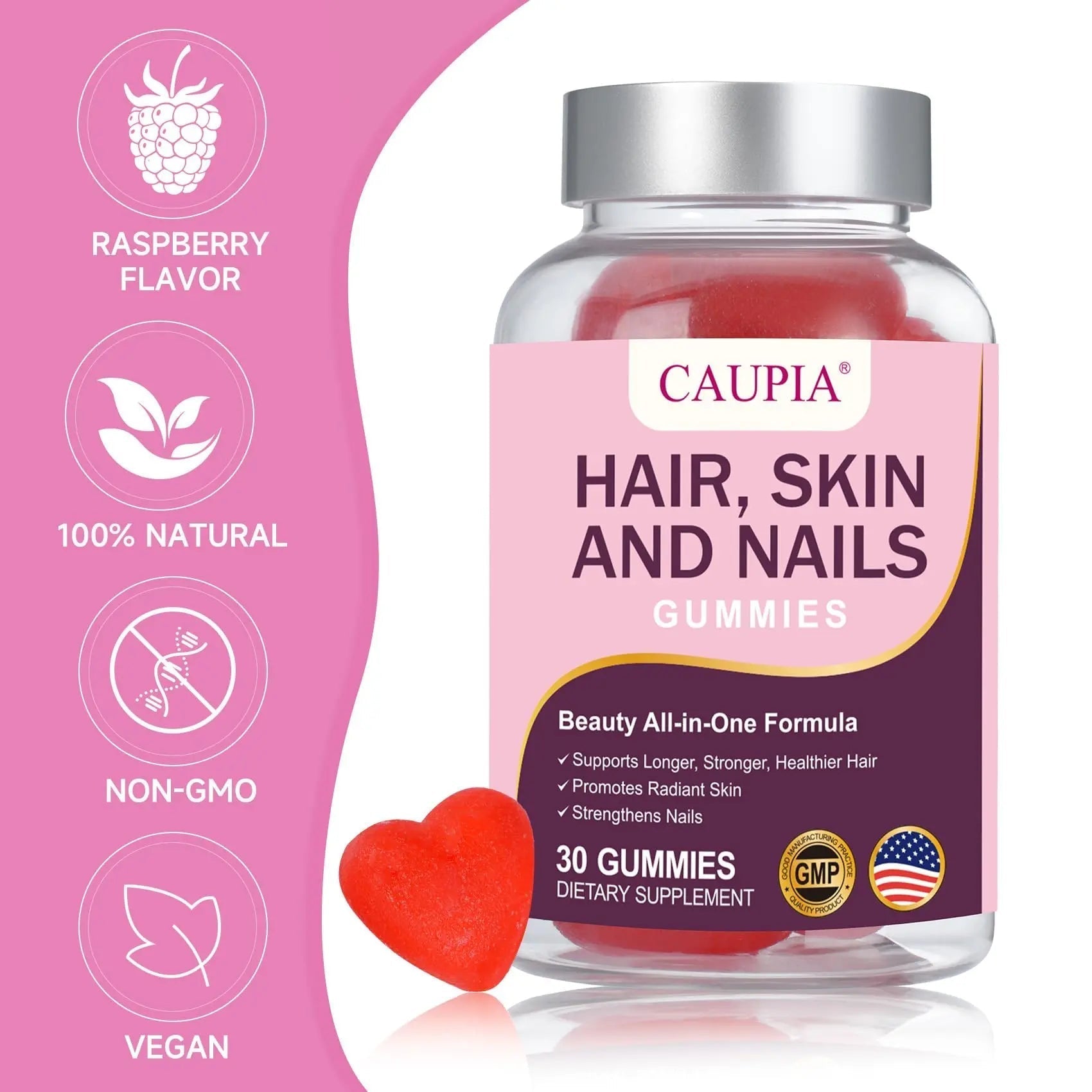 CAUPIA Hair Skin and Nails Gummies, All-in-One Advanced Formula Supports Hair Growth - Skin Health & Nail Strength - 30 Gummies CAUPIA uk supplements