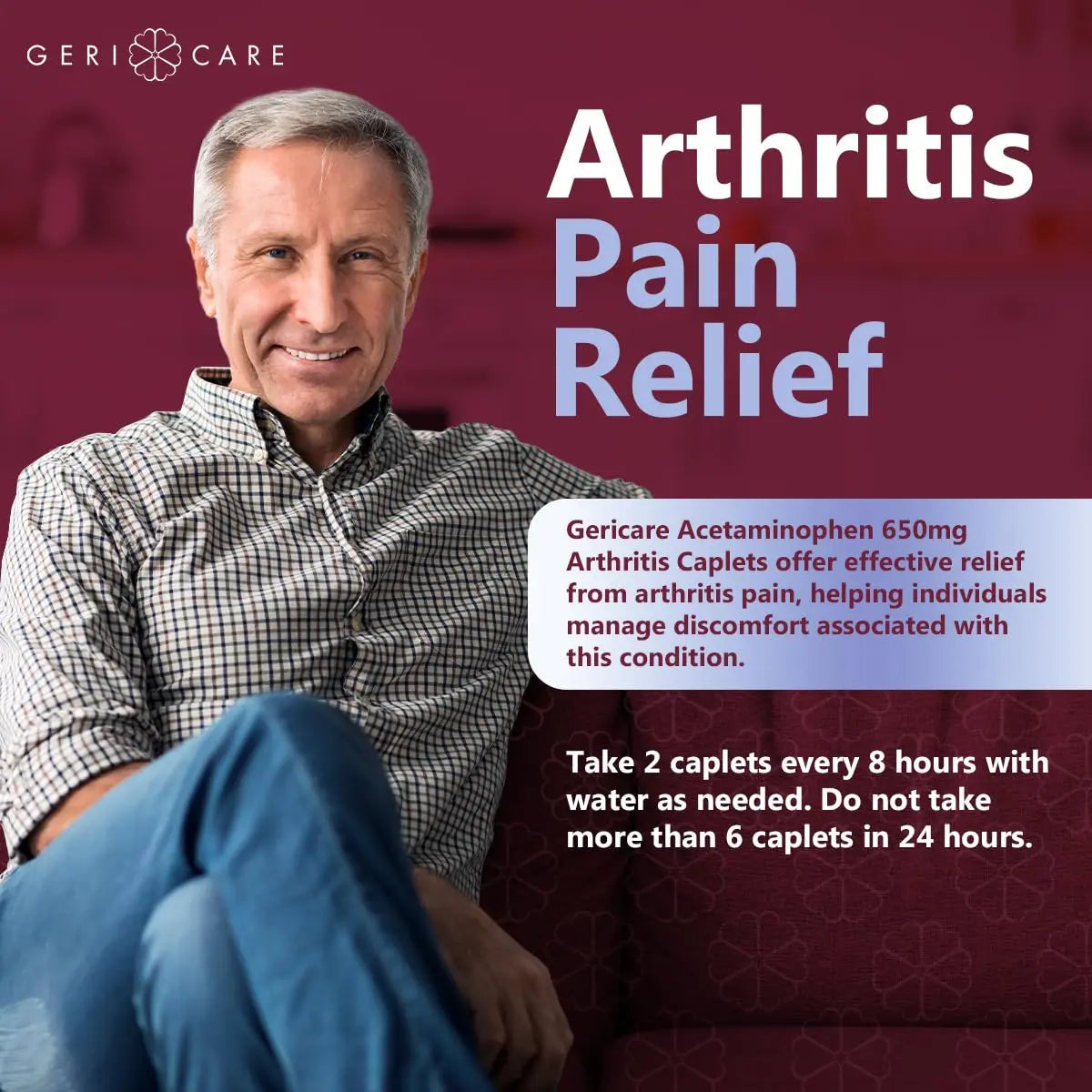 GeriCare Acetaminophen Extended-Release Arthritis 650mg Caplets, Pain Reliever, Arthritis Symptoms, Fever Reduction, 100 Count (Pack of 1) GeriCare uk supplements