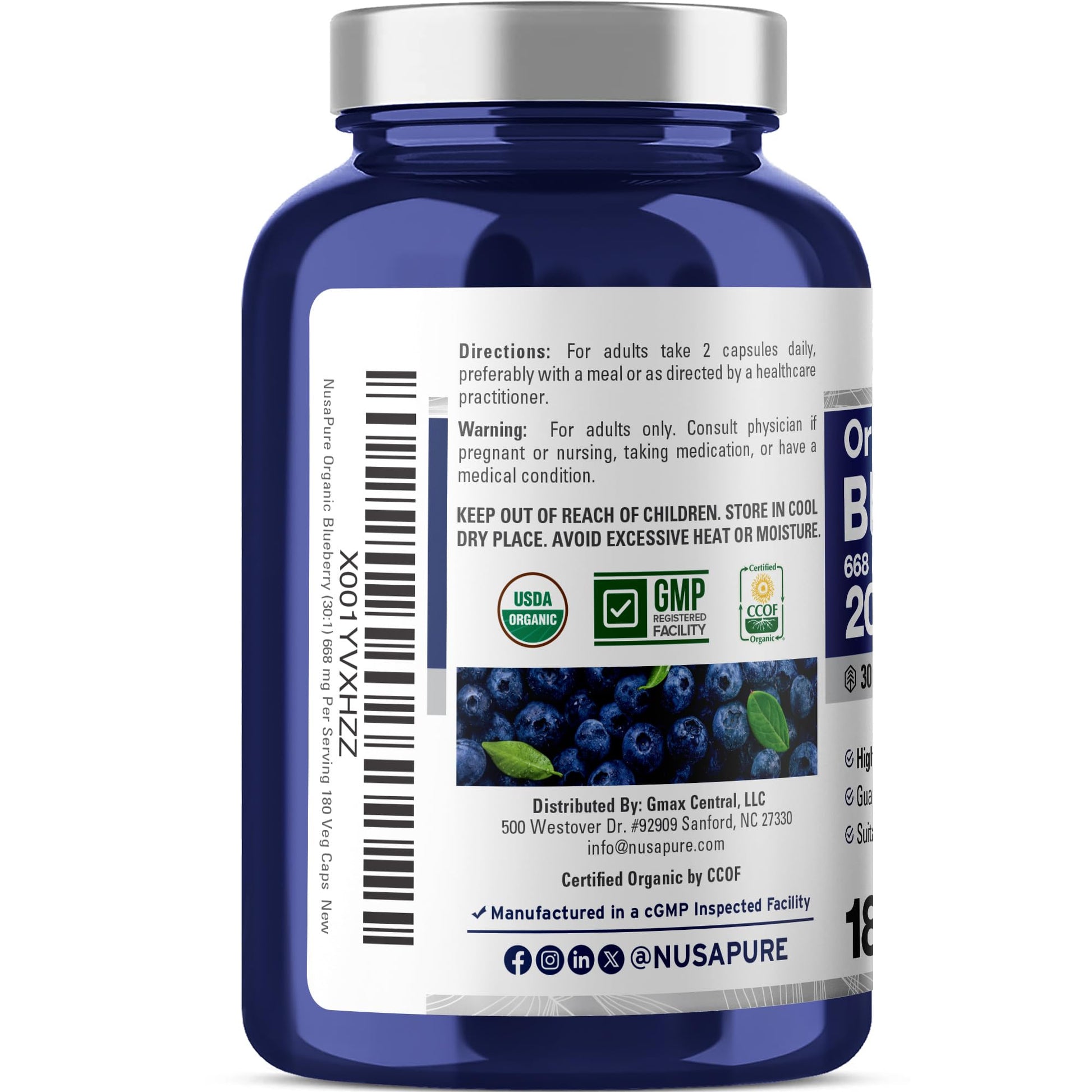 NusaPure Blueberry Concentrate 30:1 Extract, 667 mg Equivalent to 20,000 mg 180 Veg Caps Suitable for Vegetarian, Vegan, Non-GMO NusaPure uk supplements